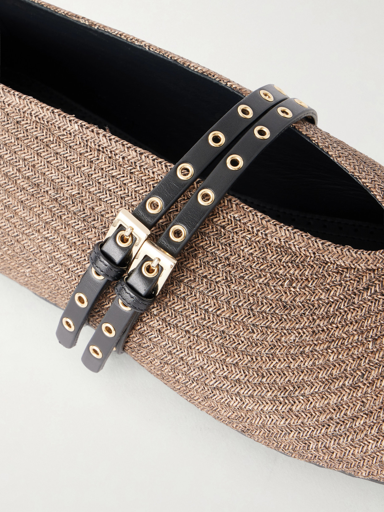 Alaïa - Leather-Trimmed Raffia Ballet Flats