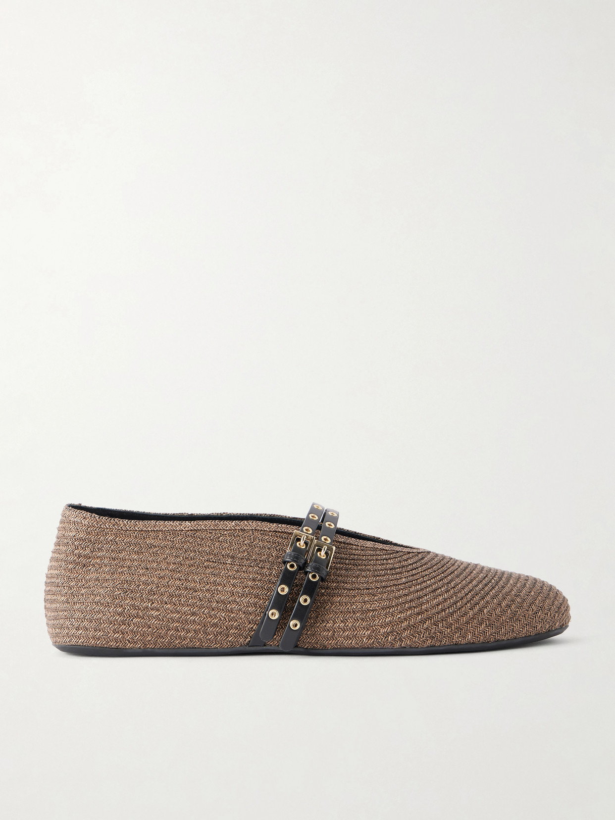 Alaïa - Leather-Trimmed Raffia Ballet Flats