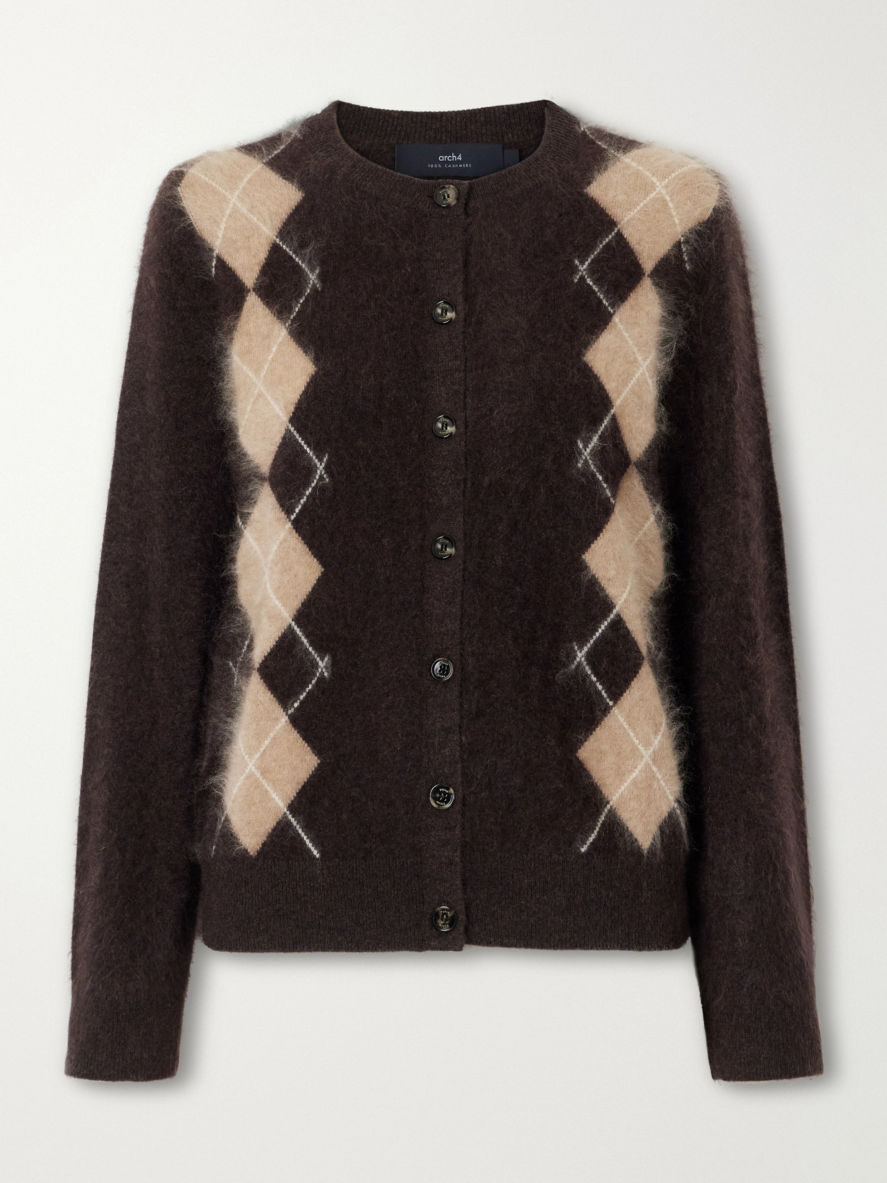 Arch4 Arlo Argyle Brushed Cashmere Cardigan In Brown