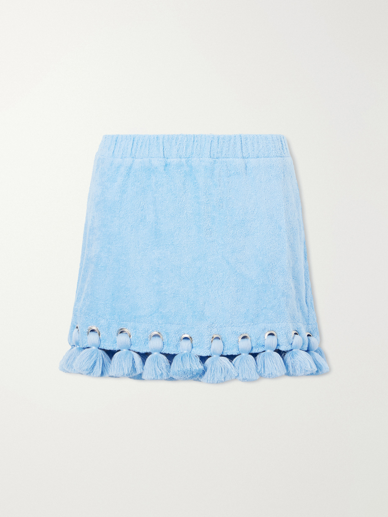 Cap D’antibes Georgia Embellished Organic Cotton-terry Mini Skirt In Blue