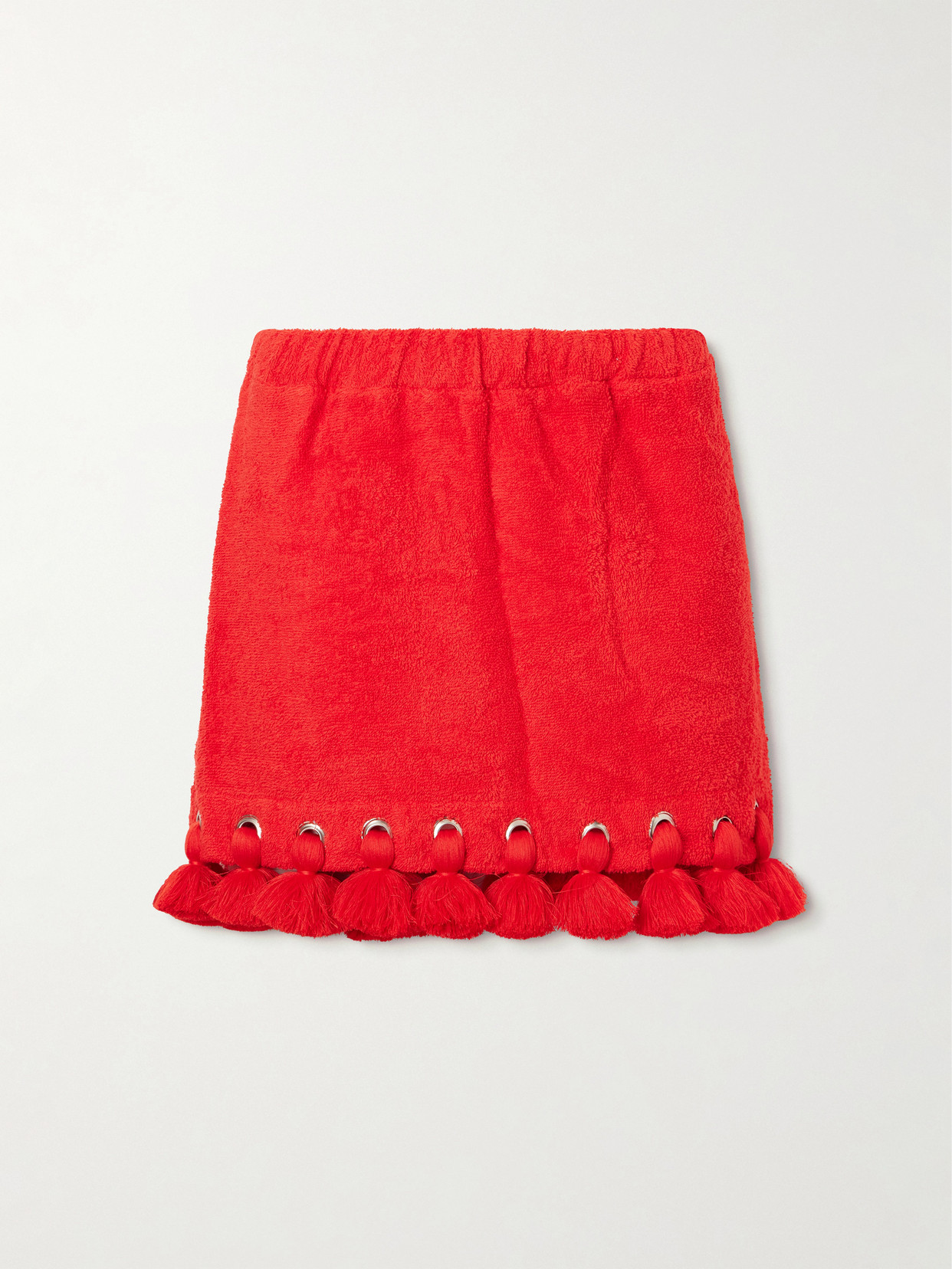 Cap D’antibes Georgia Embellished Organic Cotton-terry Mini Skirt In Red