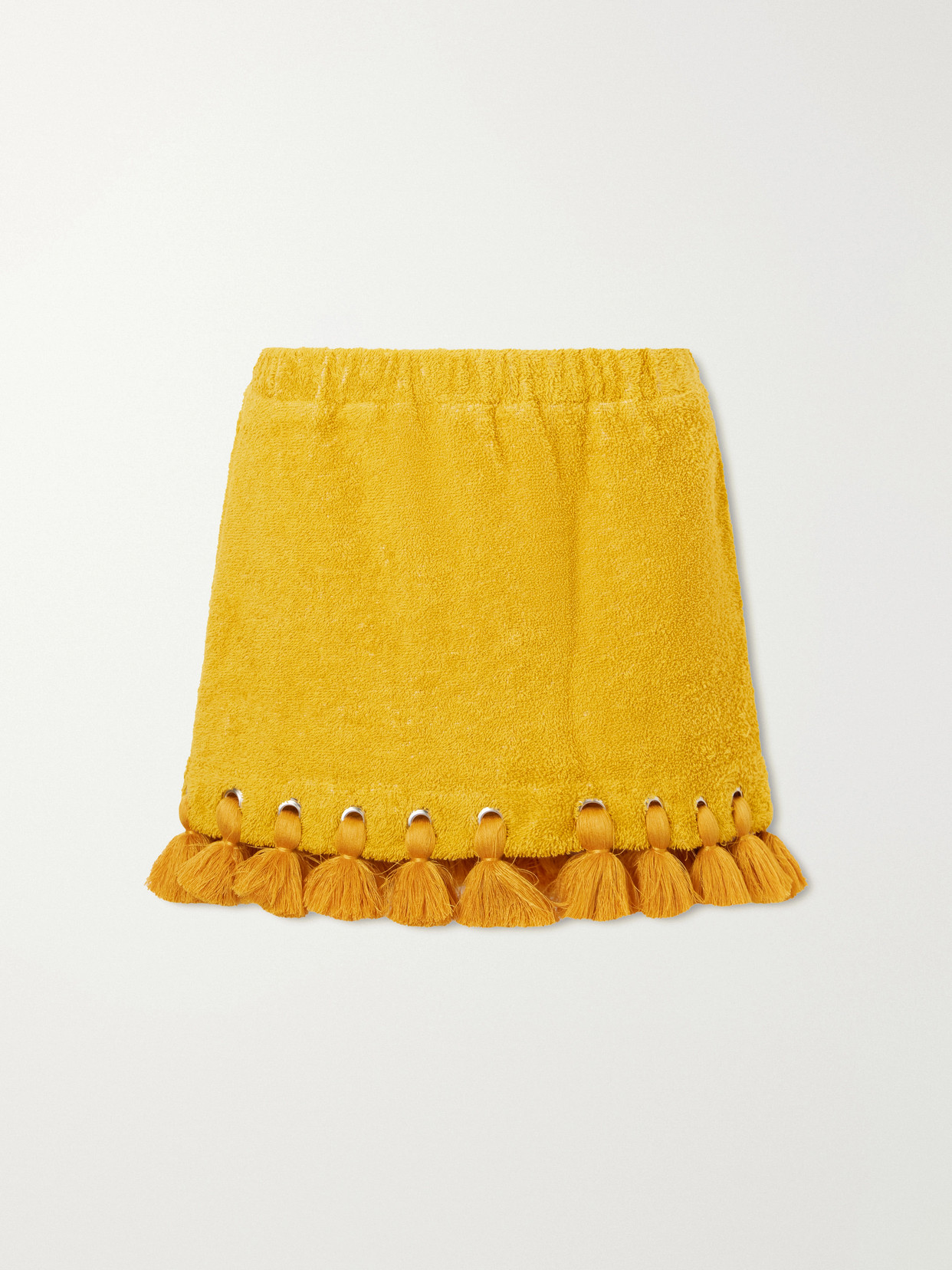 Cap D’antibes Georgia Embellished Organic Cotton-terry Mini Skirt In Yellow
