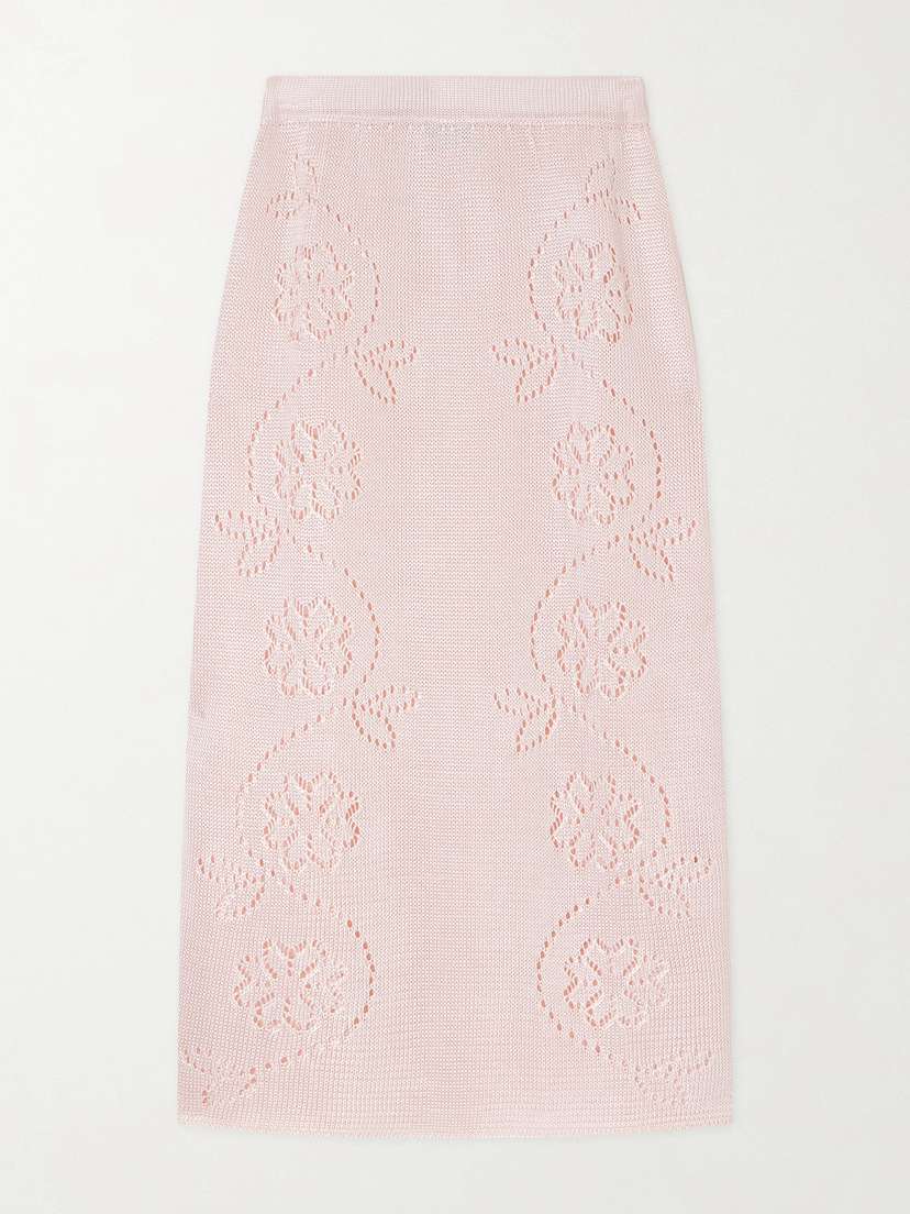 Calle Del Mar Embroidered Knitted Midi Skirt