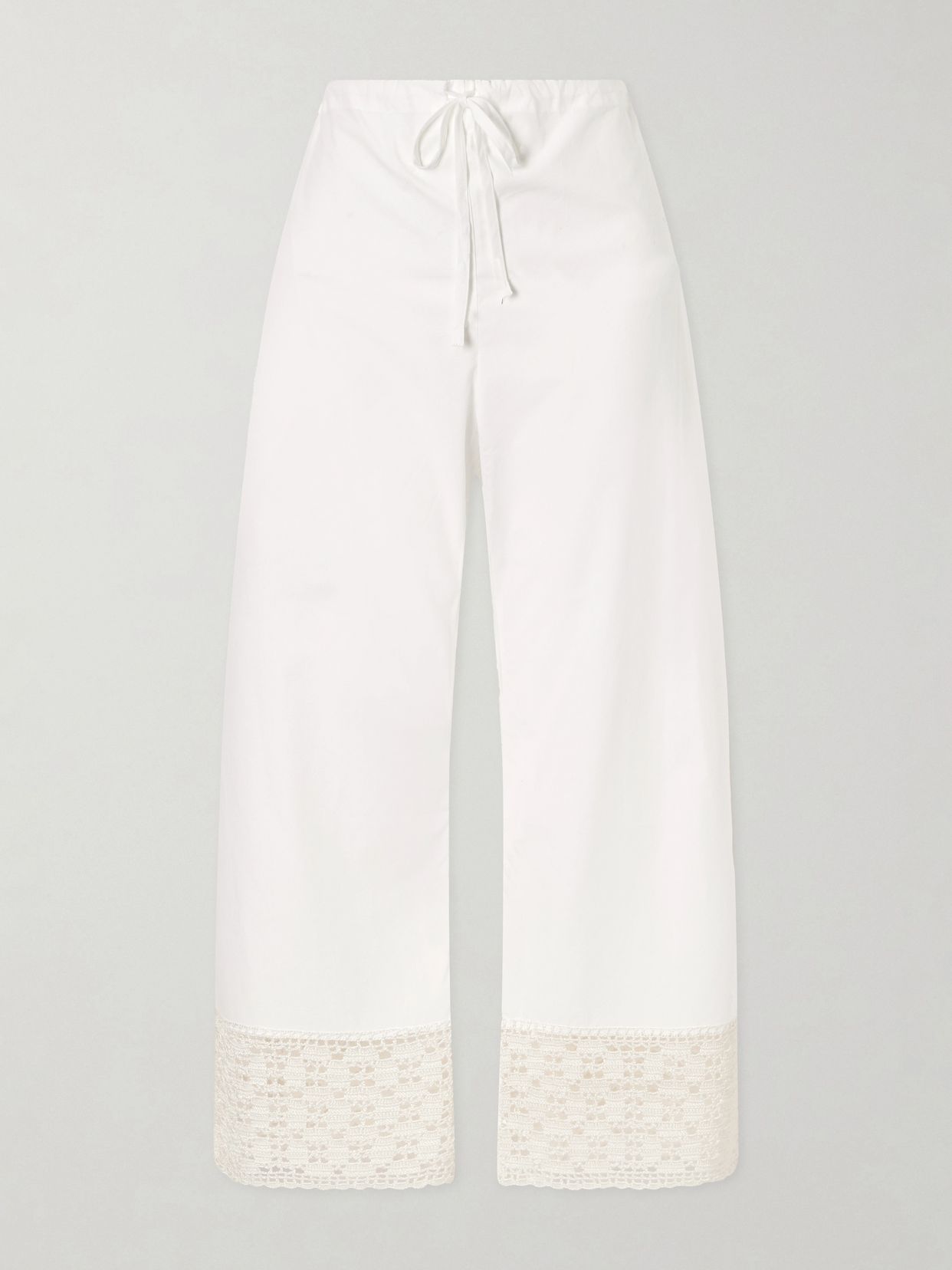 Calle Del Mar Heriloom lace-trimmed cotton-poplin wide-leg pants