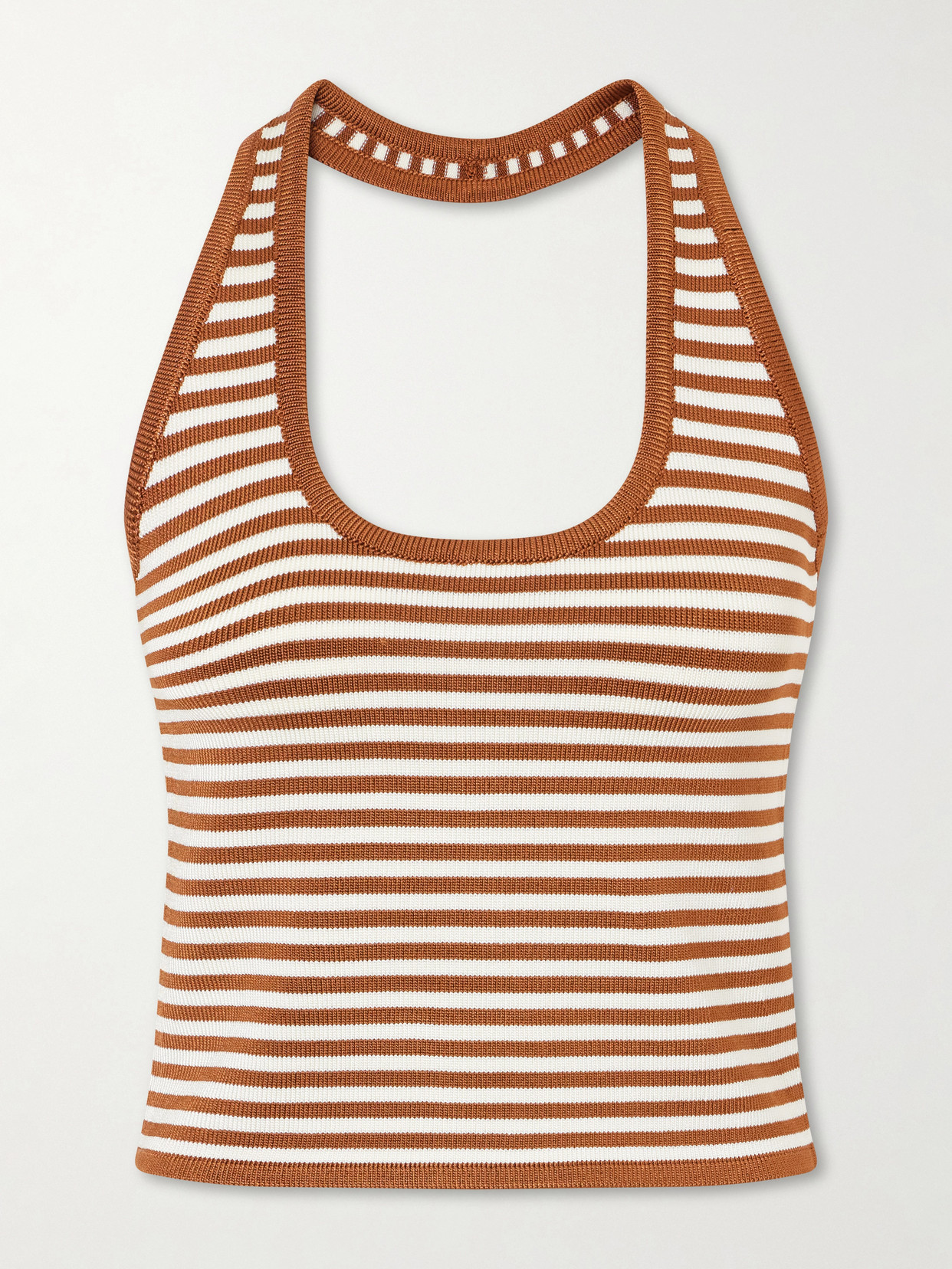 Calle Del Mar Halterneck Striped Knitted Top In Brown