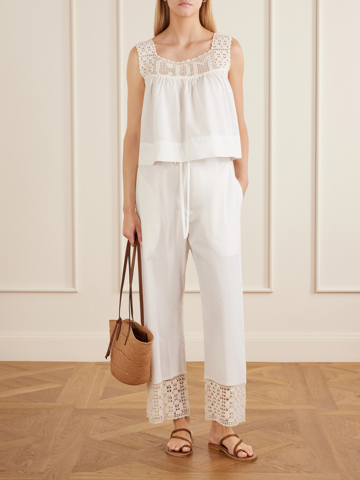 Heirloom Lace-Trimmed Cotton-Poplin Top