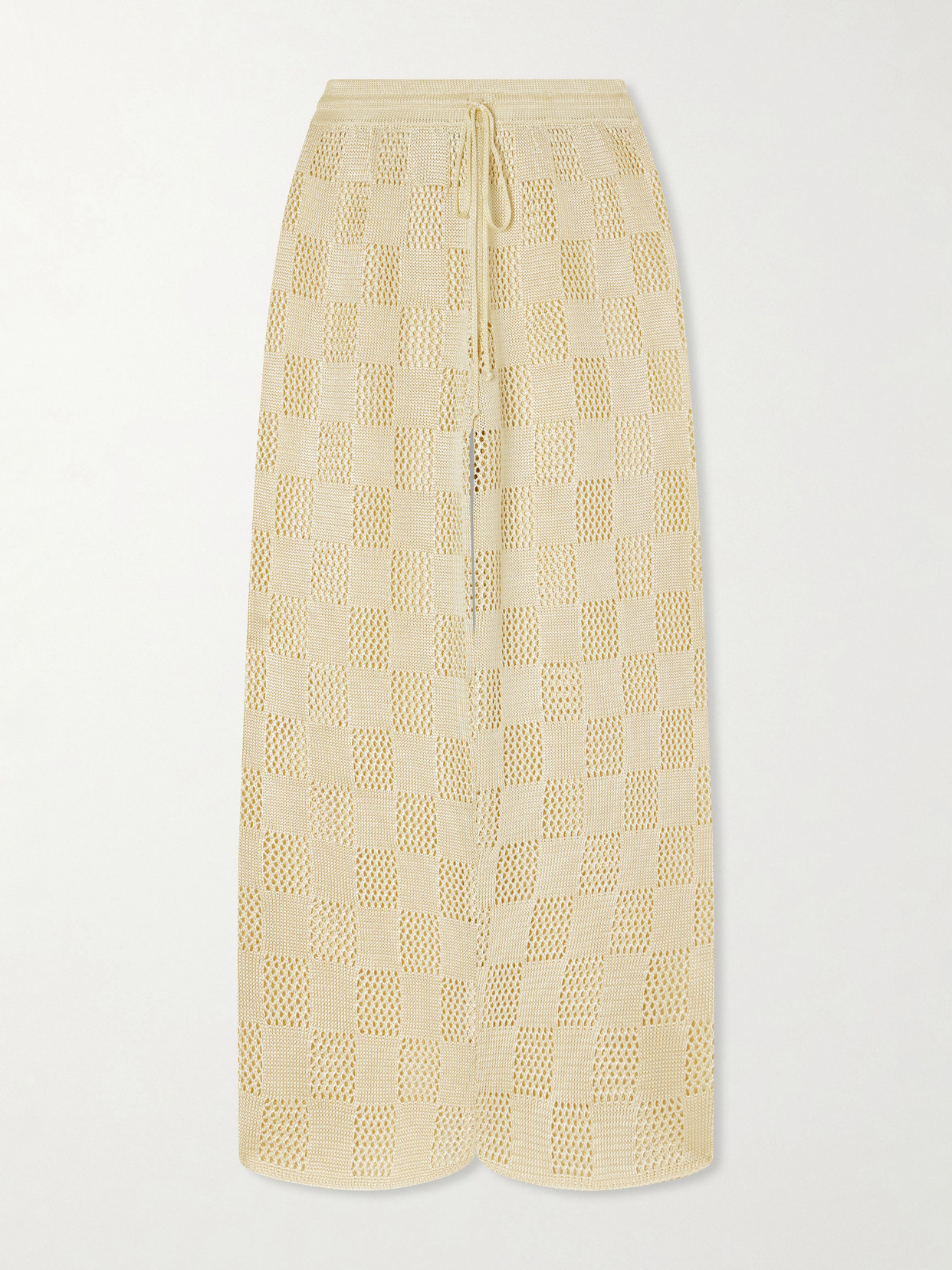 Calle Del Mar Checked Woven Wide-leg Pants In Brown