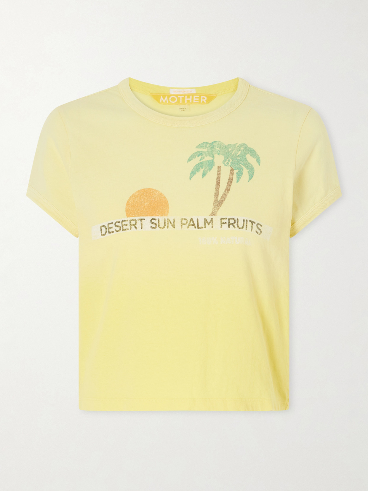 Mother Womens Desert Sun Palm The Itty Bitty Ringer Graphic-print Cotton T-shirt Xs In Yellow