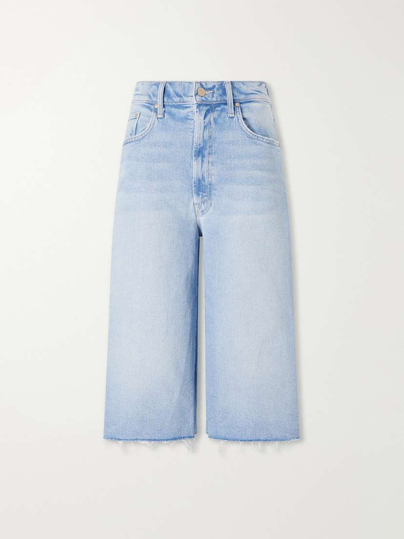 Mother The Whole Lot Zip Fray Low-rise Wide-leg Denim Shorts