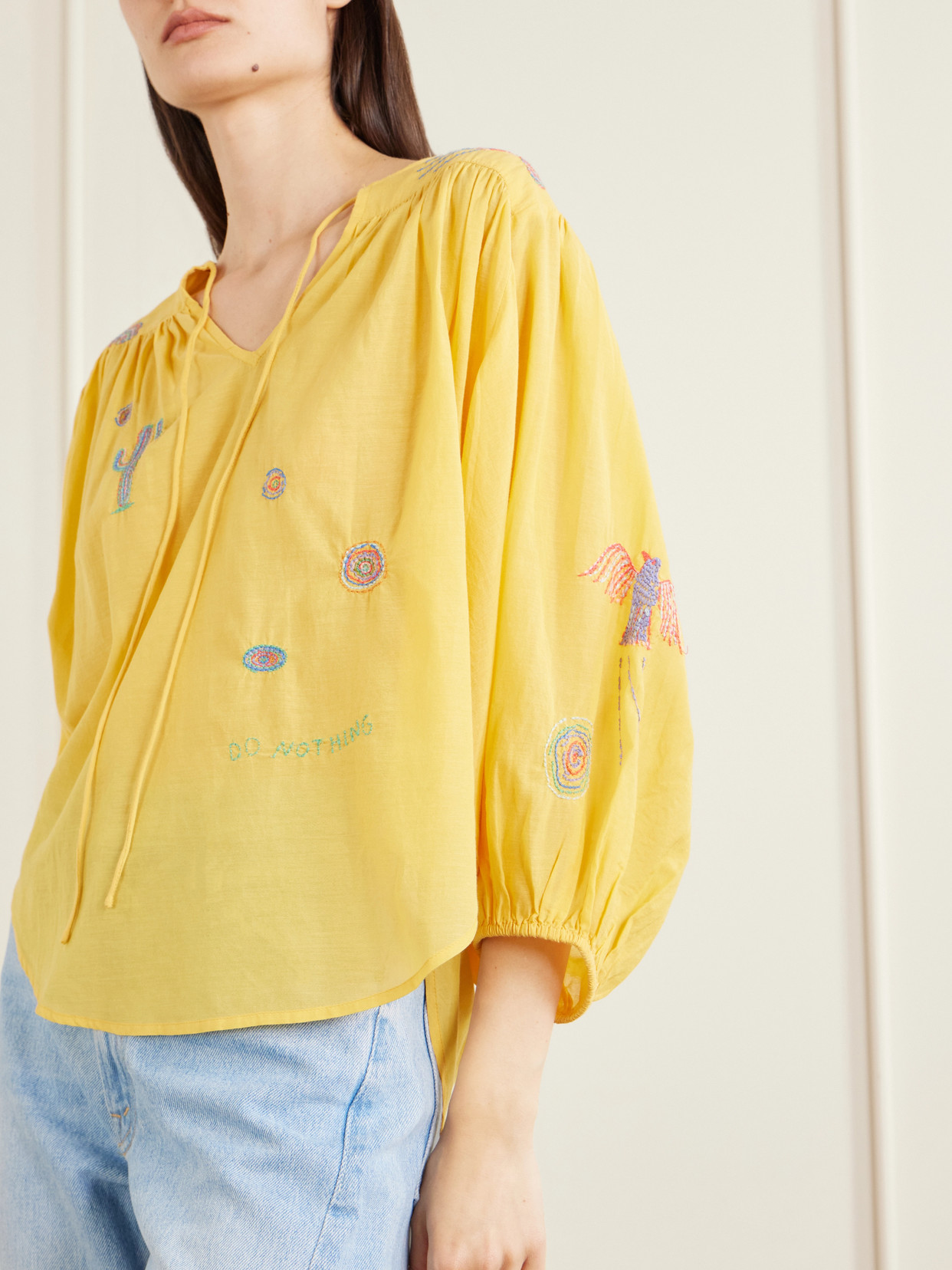 The Breeze Embroidered Cotton-Blend Voile Blouse