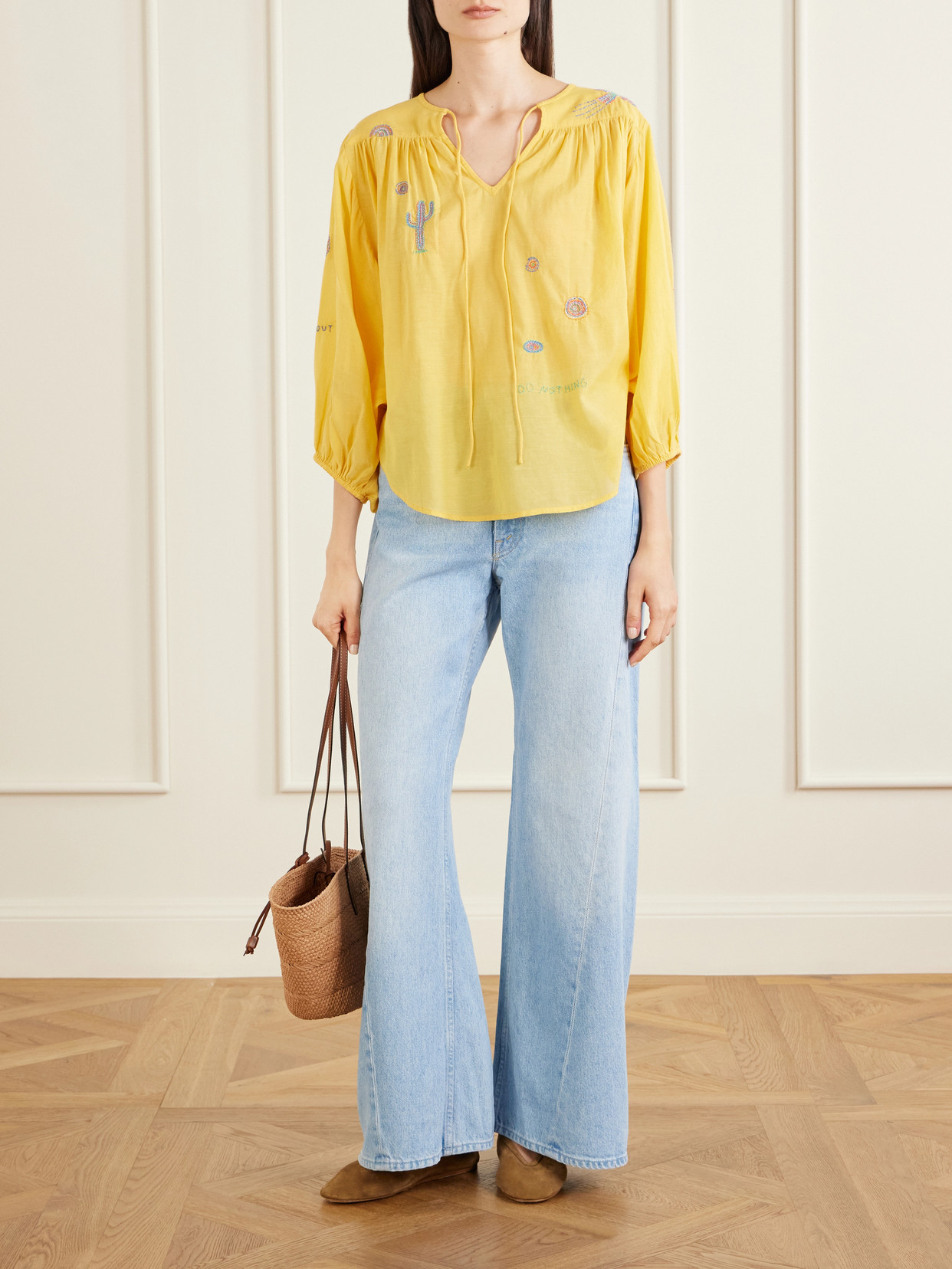 The Breeze Embroidered Cotton-Blend Voile Blouse