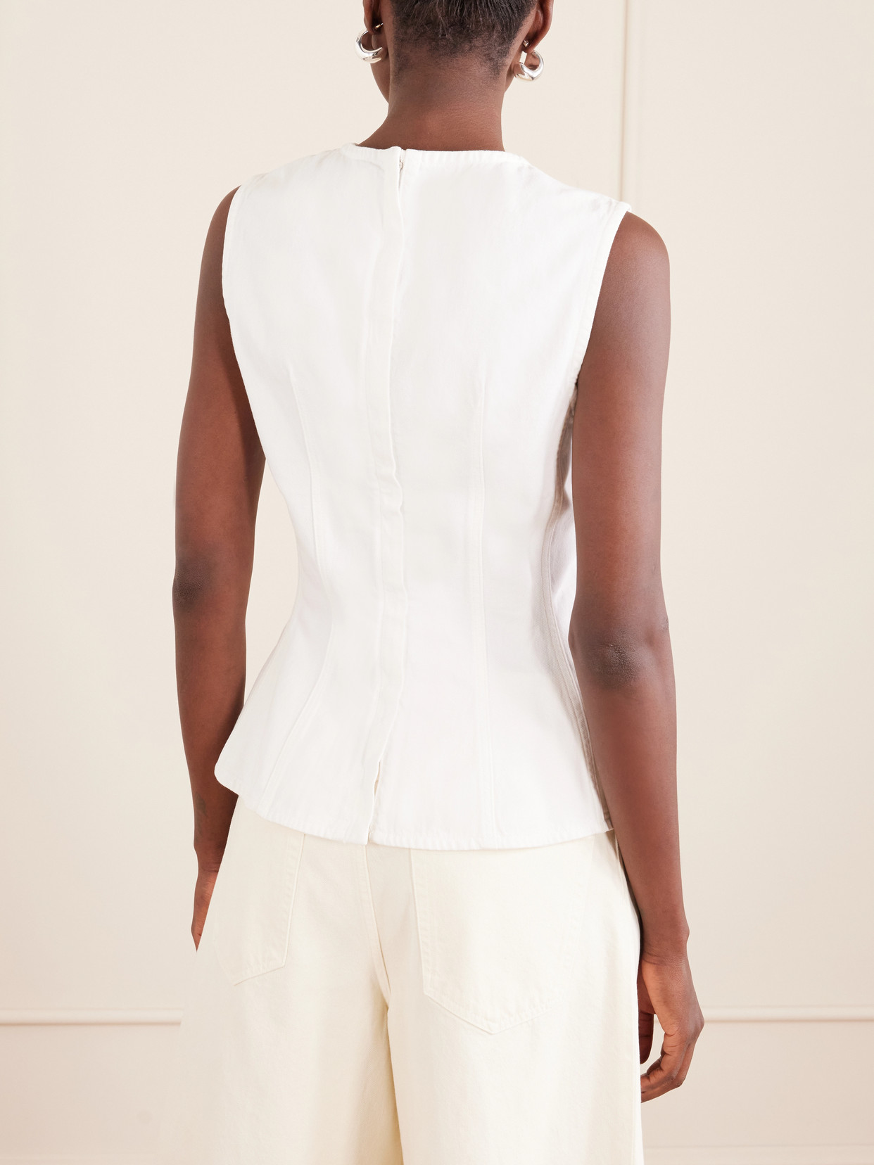 Agolde Corbin Peplum-hem Denim Top In White
