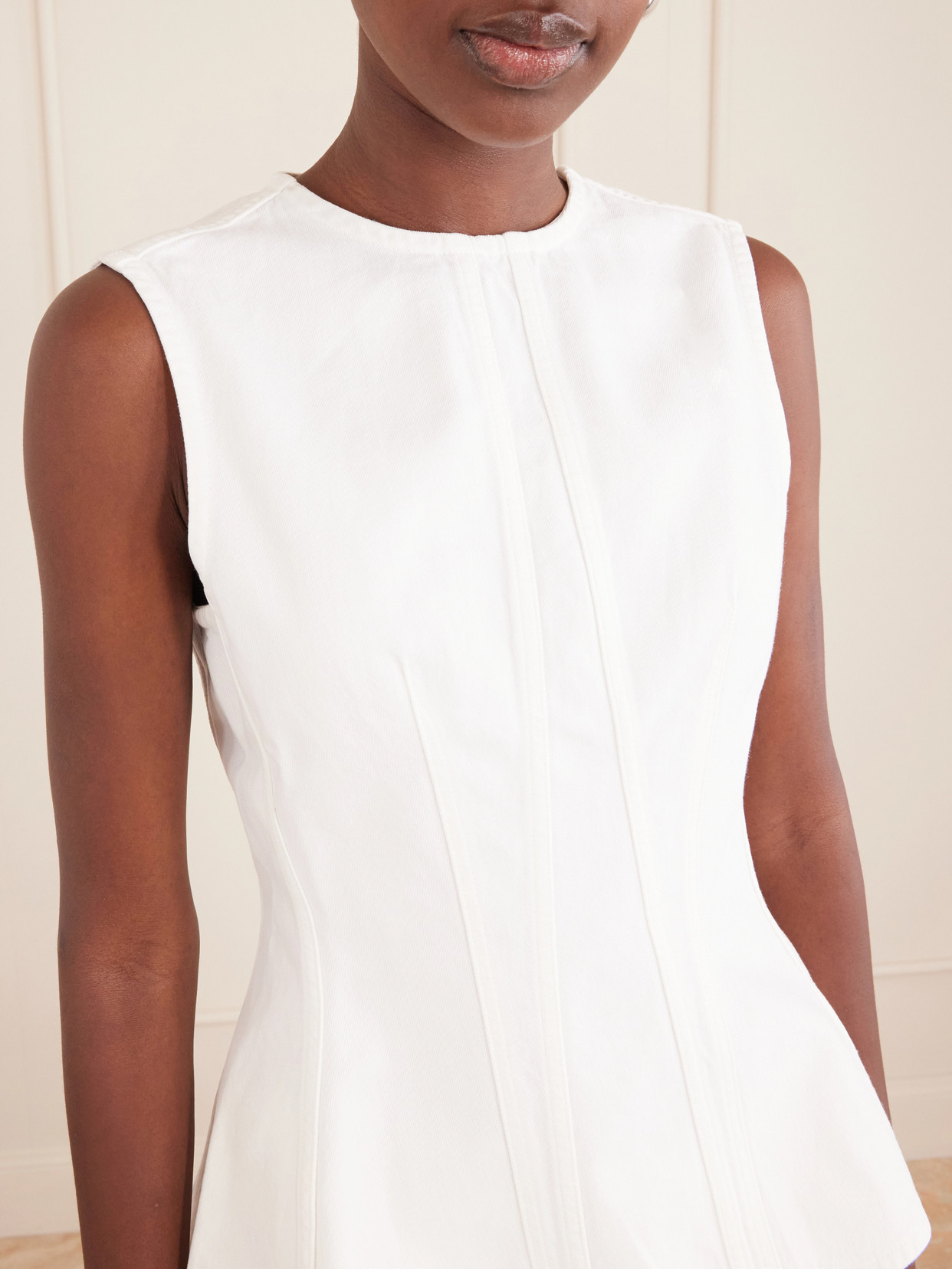 Agolde Corbin Peplum-hem Denim Top In White