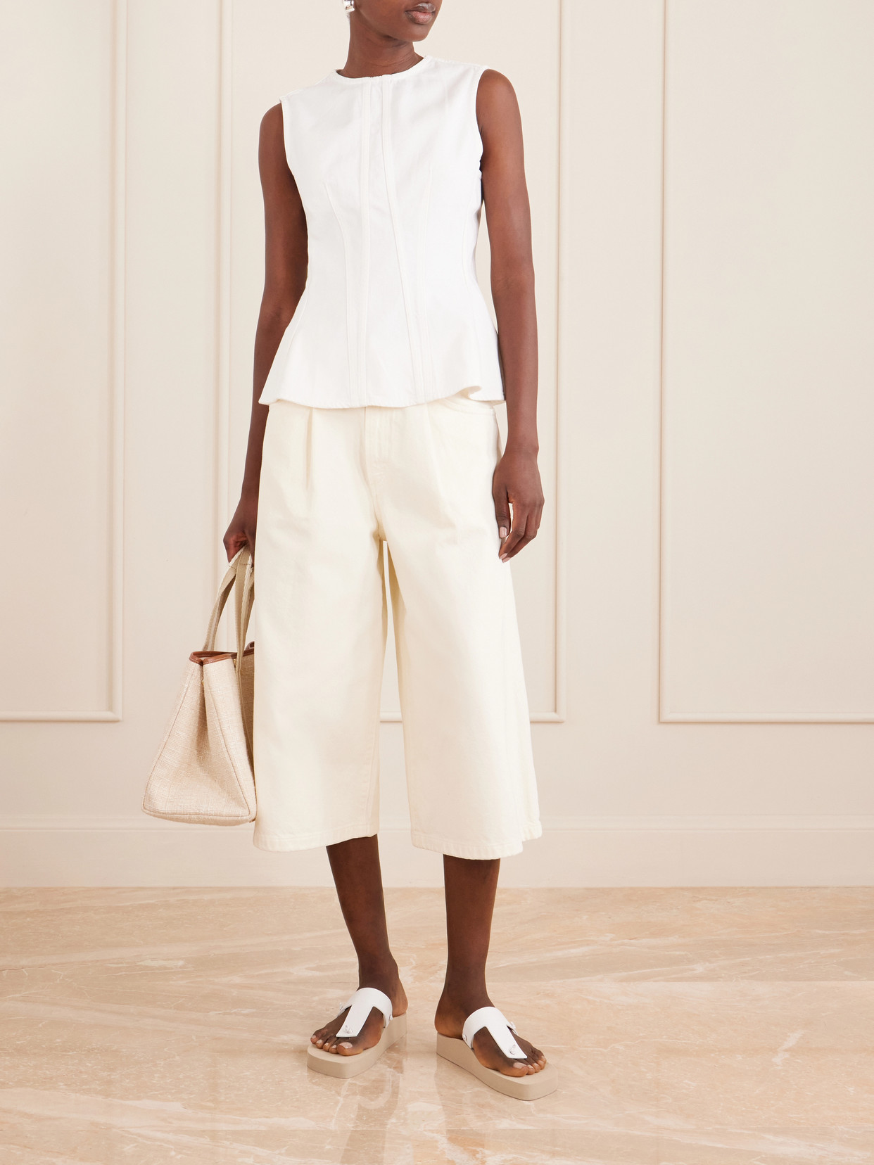 Agolde Corbin Peplum-hem Denim Top In White