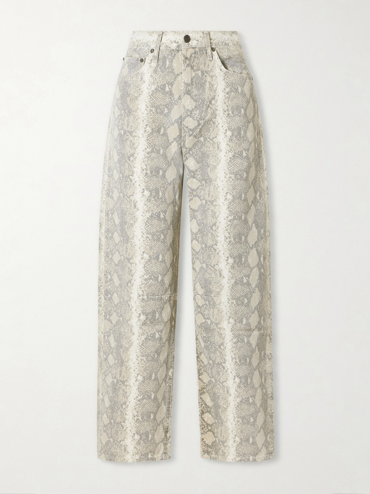Miro Long Snake-Print Mid-Rise Barrel-Leg Jeans