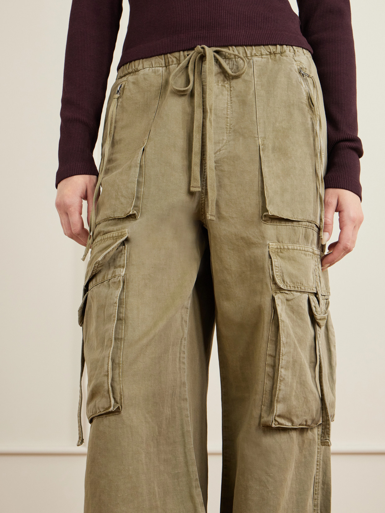 Citizen Of Humanity Womens Bezal (md Olv/grn) Andira Cotton And Linen Blend Cargo Trousers Xs In Gray
