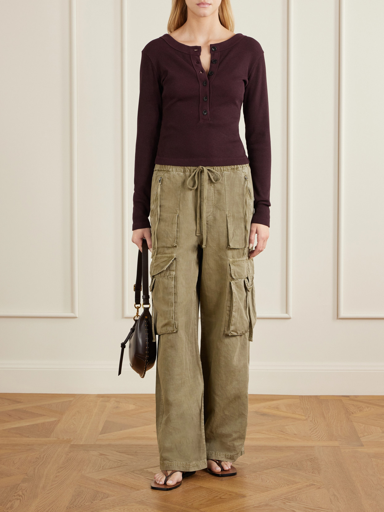 Citizen Of Humanity Womens Bezal (md Olv/grn) Andira Cotton And Linen Blend Cargo Trousers Xs In Gray