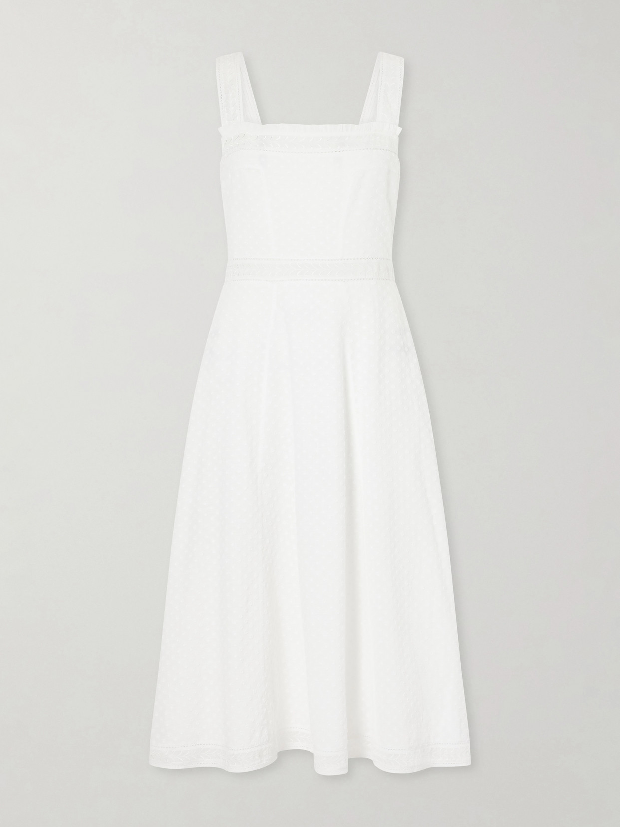 Thierry Colson Artemis Pleated Embroidered Cotton-bouclé Dress In White