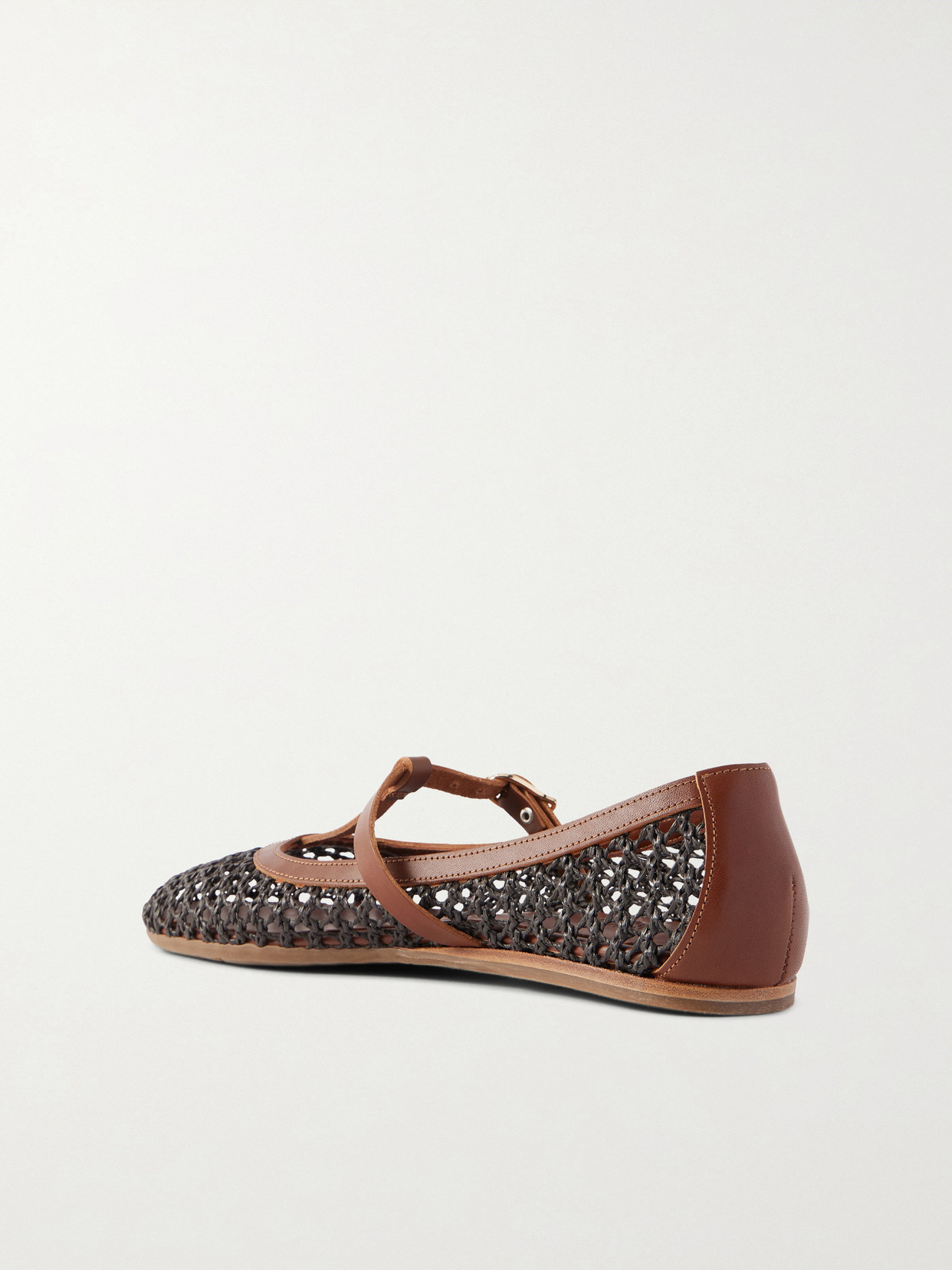 Aerati Leather-Trimmed Woven Raffia Ballet Flats