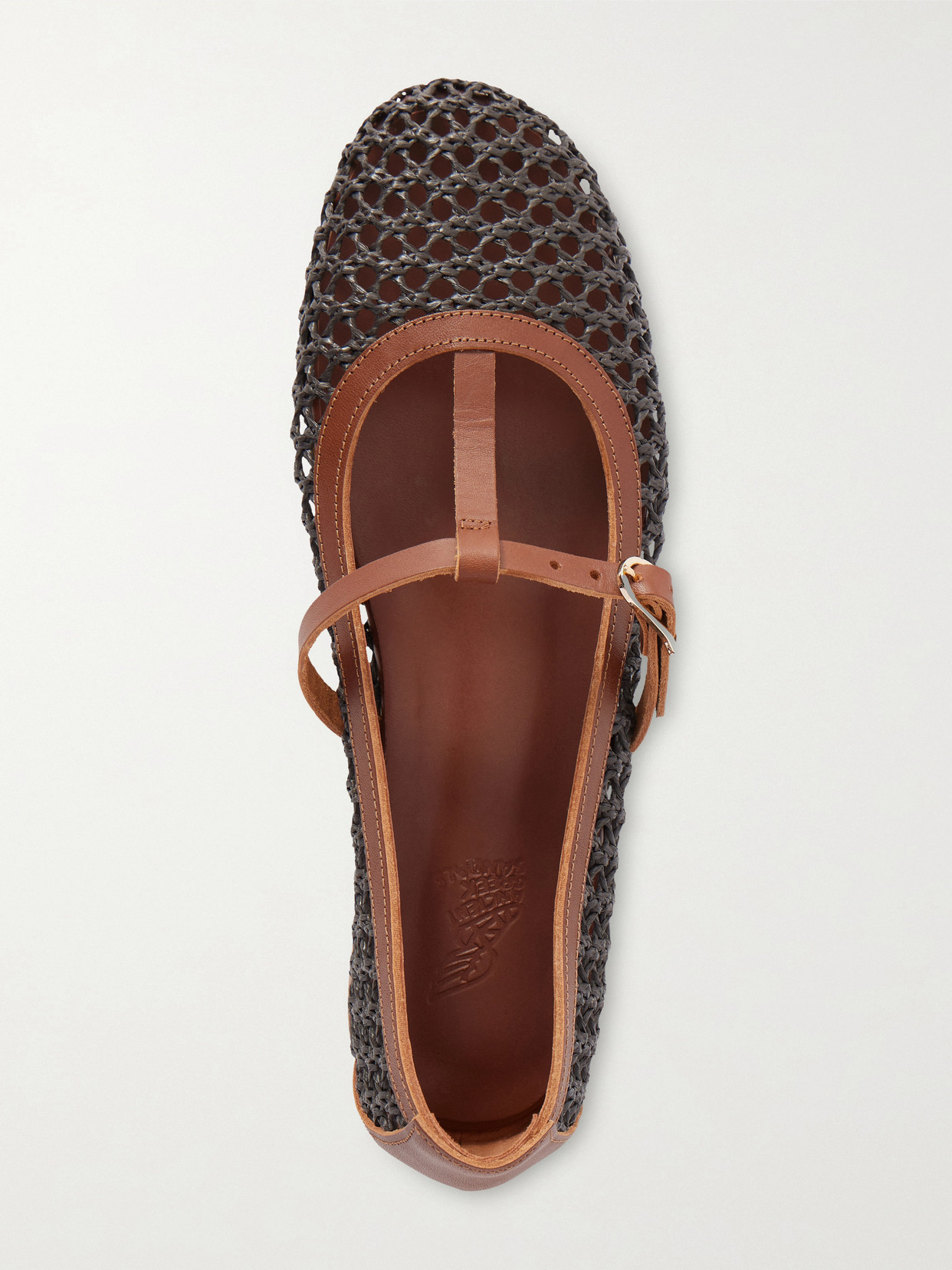Aerati Leather-Trimmed Woven Raffia Ballet Flats