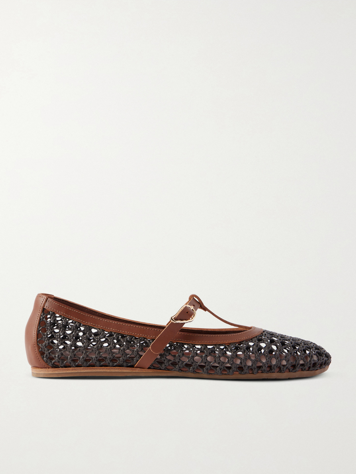 Aerati Leather-Trimmed Woven Raffia Ballet Flats