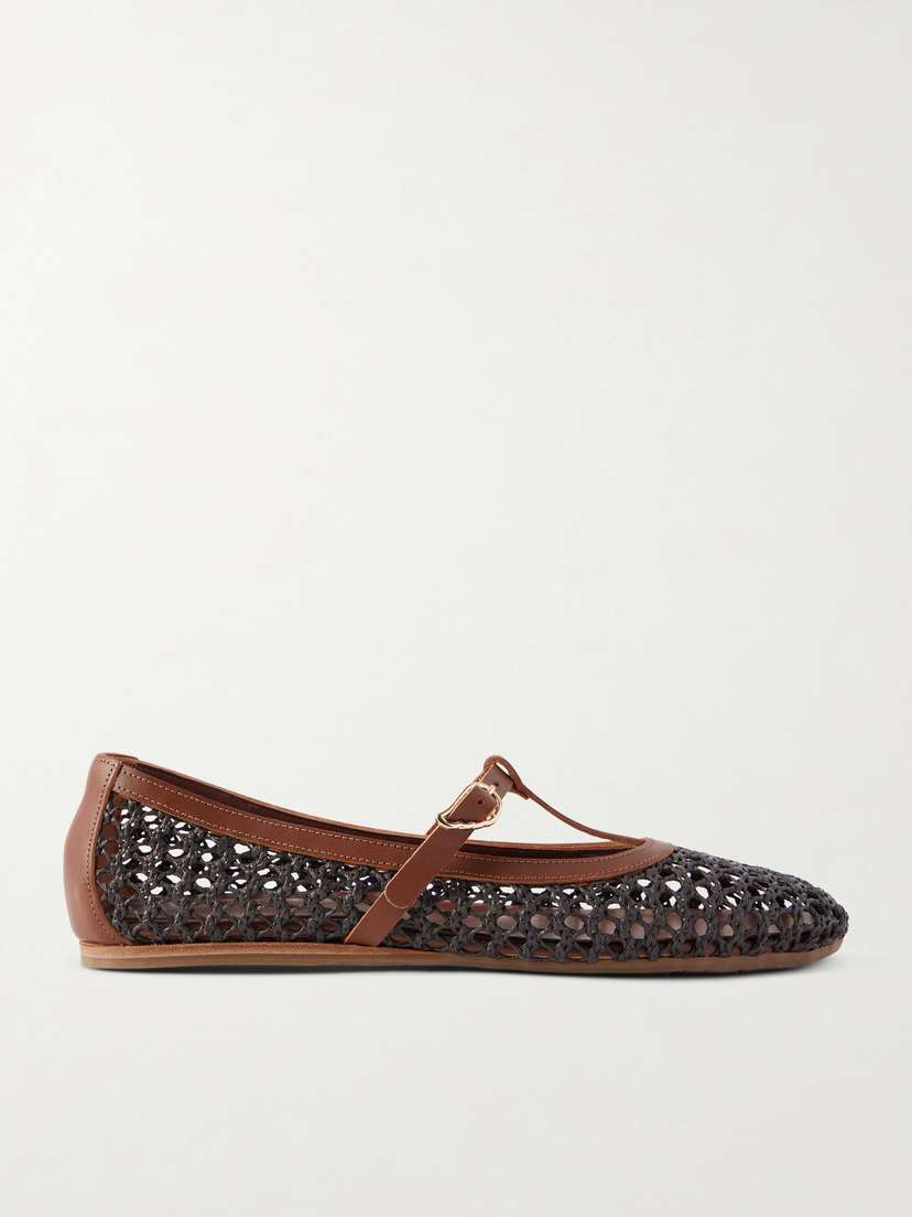 Ancient Greek Sandals Aerati Leather-trimmed Woven Raffia Ballet Flats