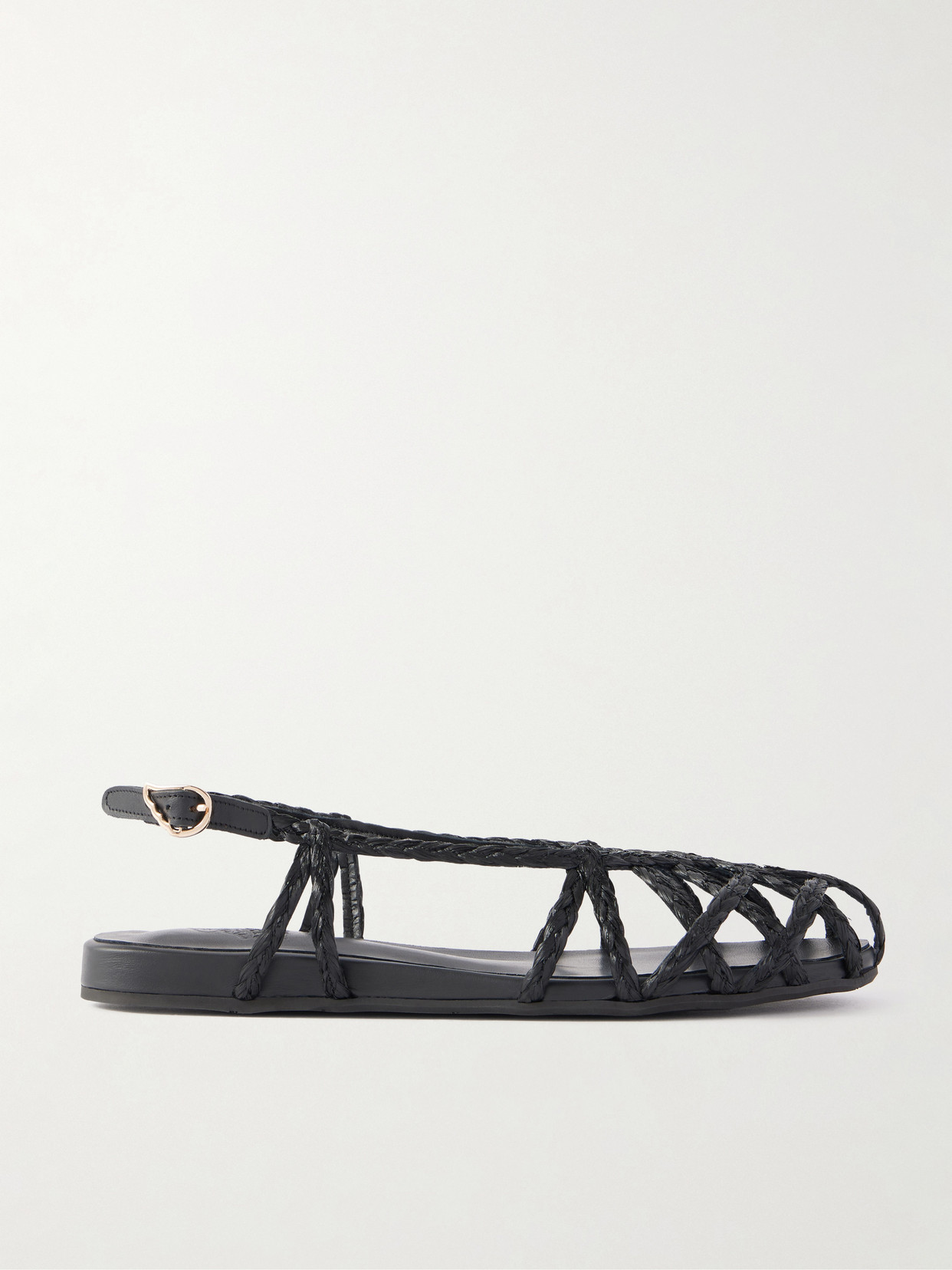 Kardia Leather-Trimmed Raffia Sandals