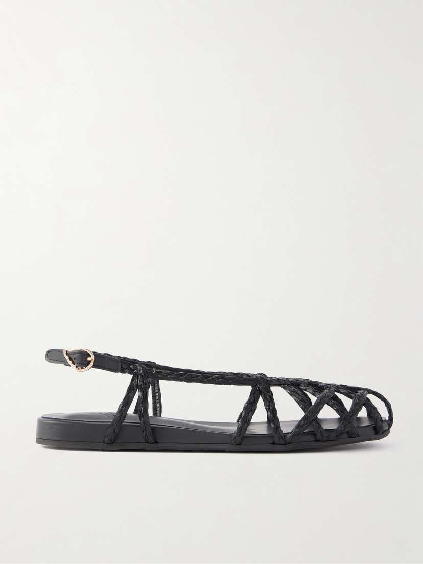 Ancient Greek Sandals Kardia Leather-trimmed Raffia Sandals