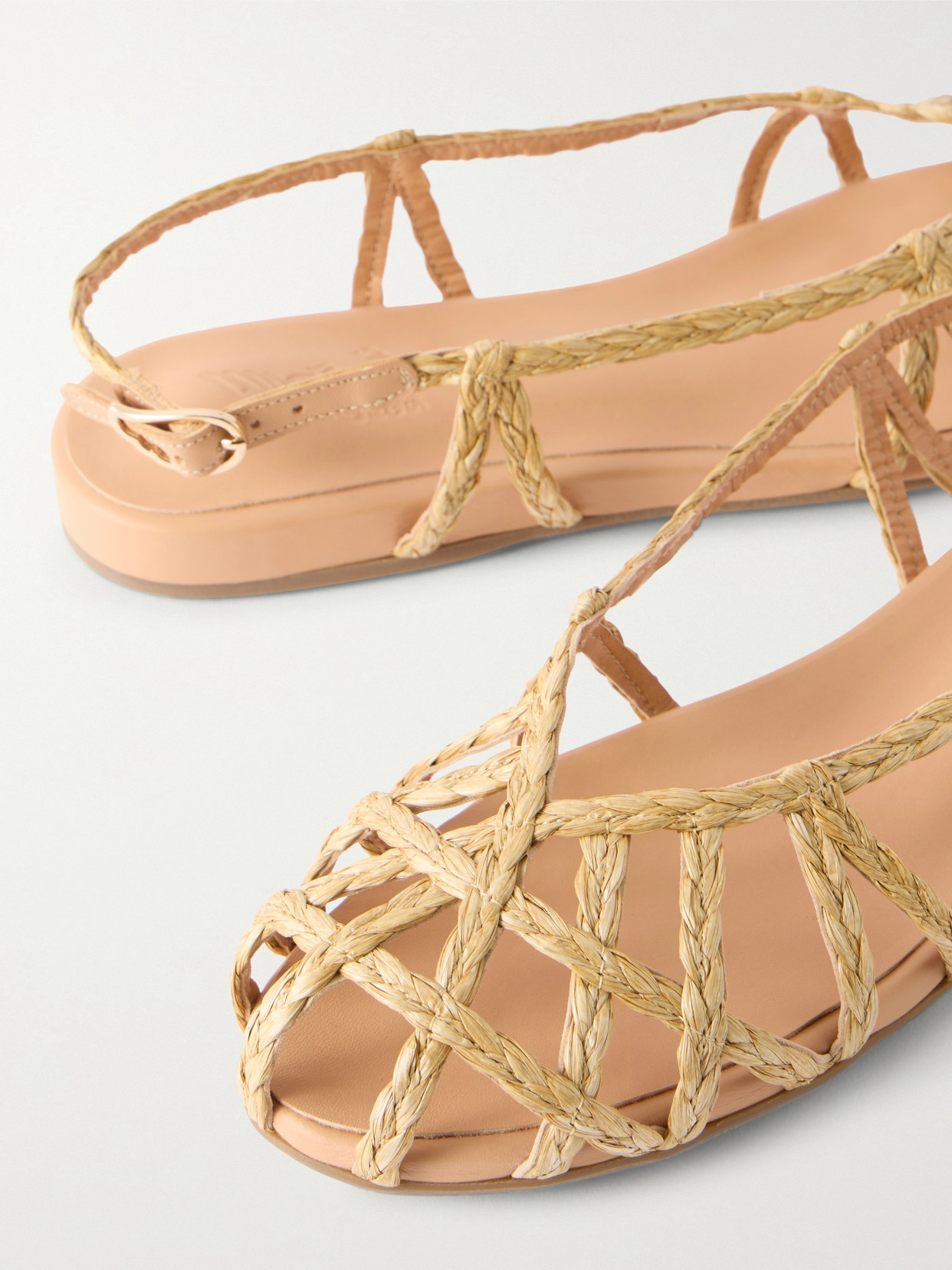 Kardia Leather-Trimmed Raffia Sandals