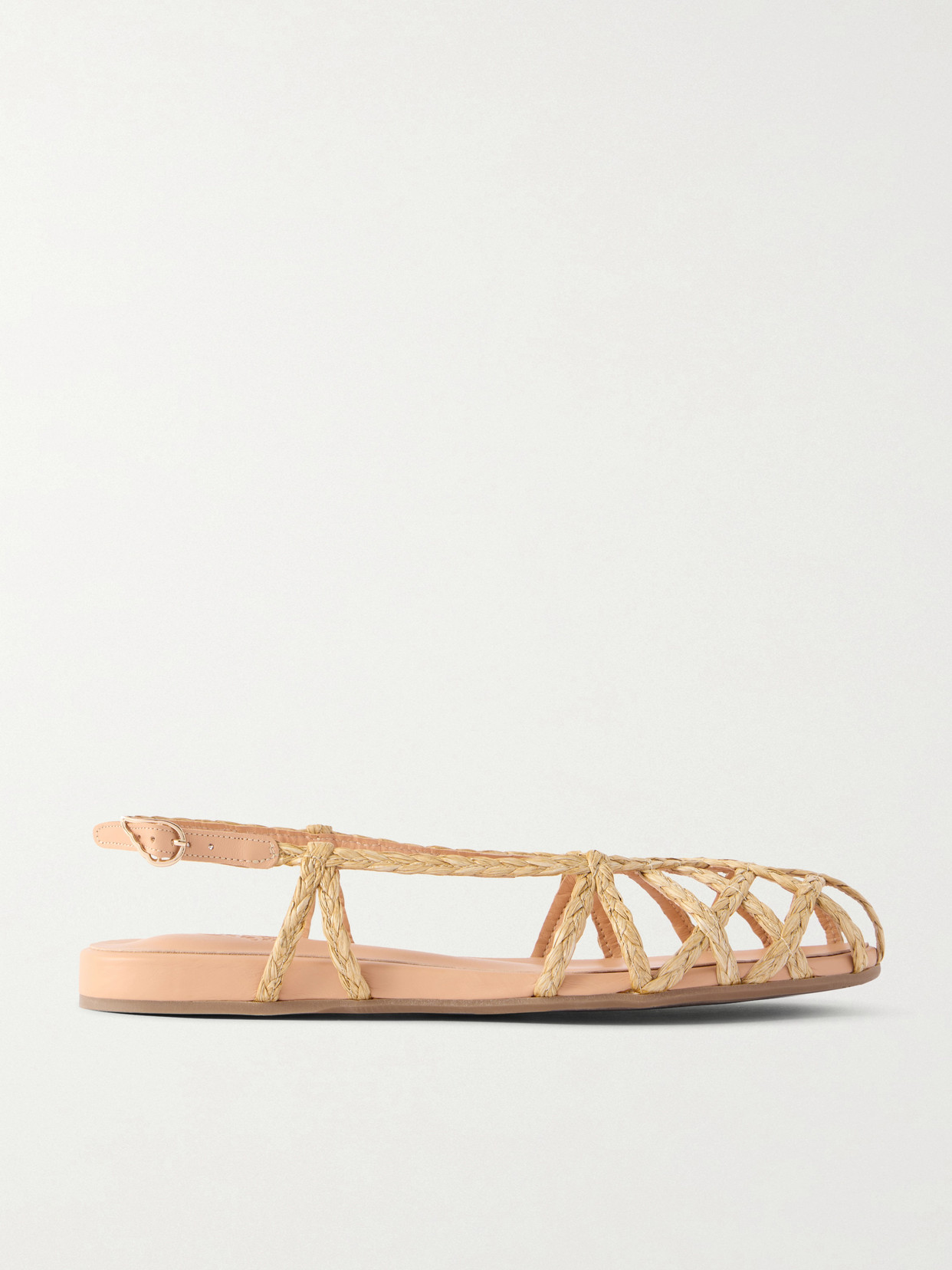 Kardia Leather-Trimmed Raffia Sandals