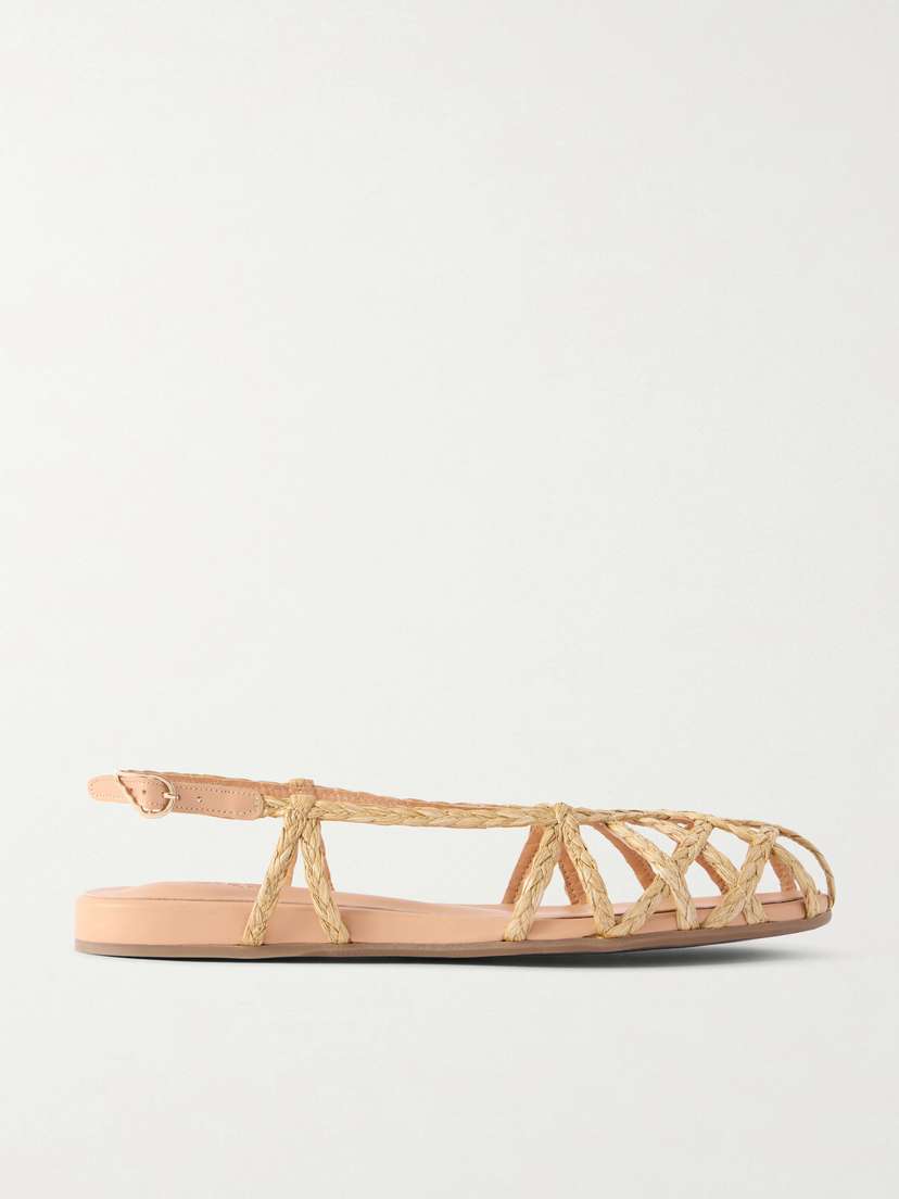 Ancient Greek Sandals Kardia Leather-trimmed Raffia Sandals