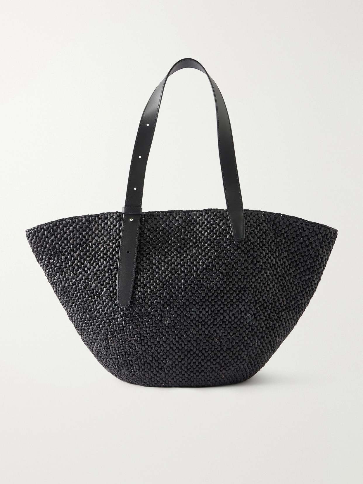 Lie Studio The Bianca Leather-trimmed Raffia Tote In Black