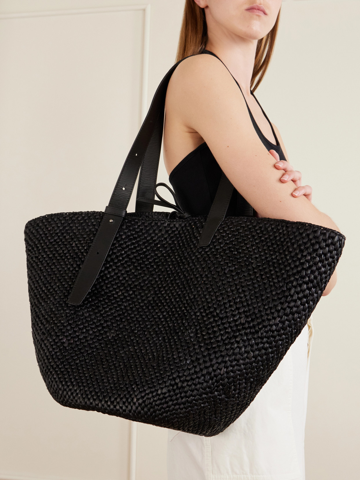 Lié Studio - The Bianca Leather-Trimmed Raffia Tote
