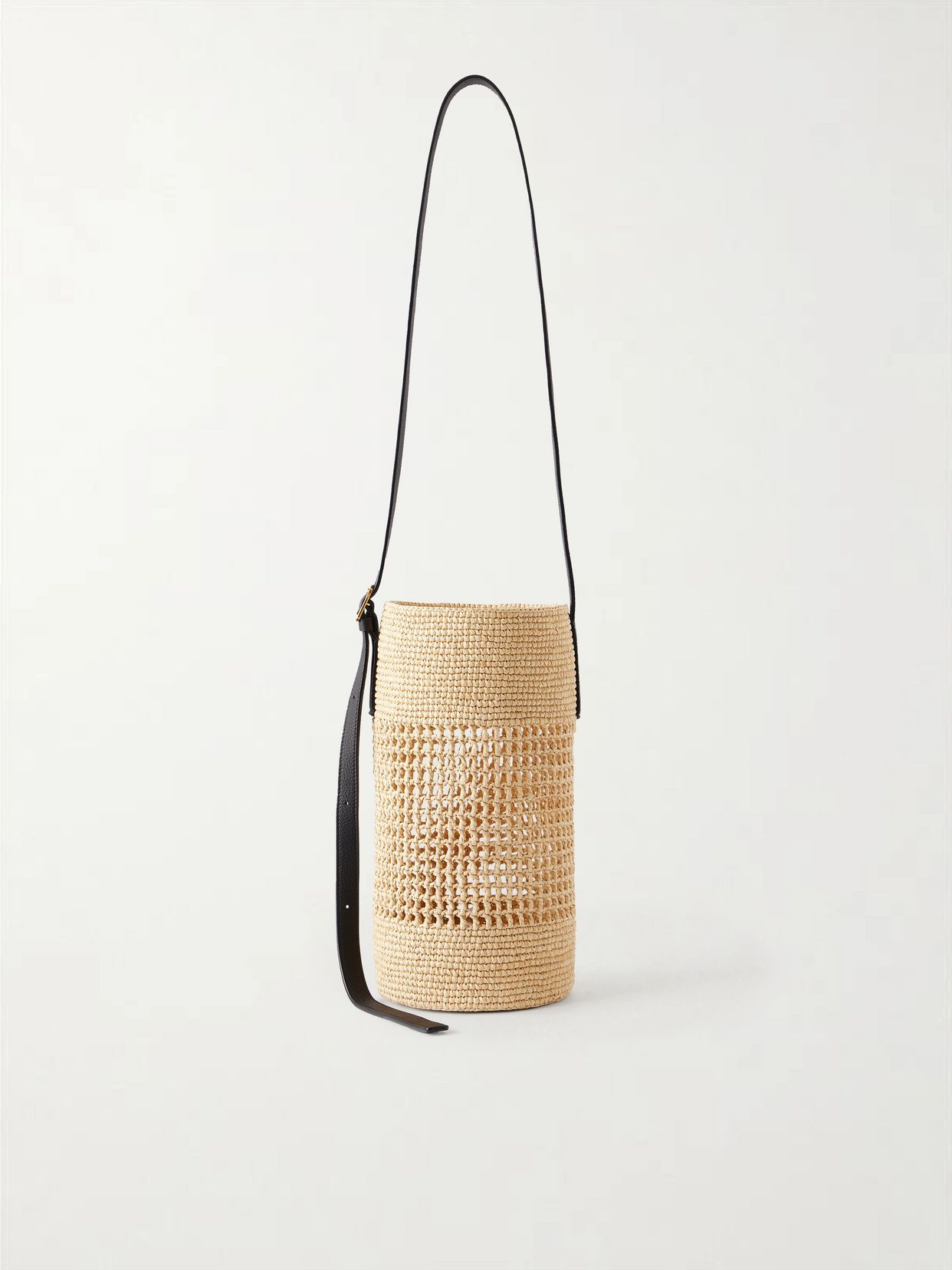Billie small leather-trimmed raffia bucket bag