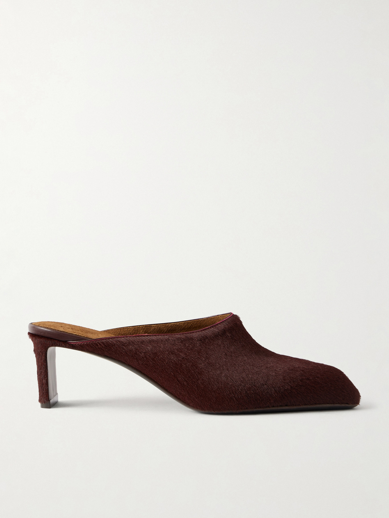 Khaite Colt Calf Hair Mules In Burgundy