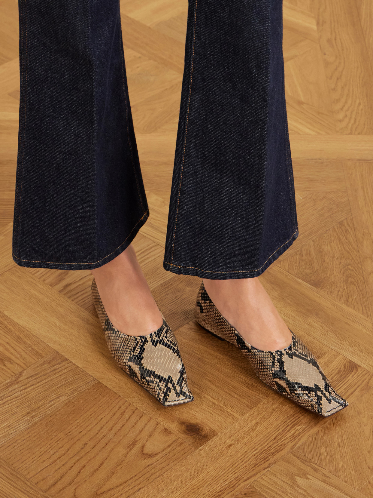 Khaite Python-print Pointed-toe Mule Flats In Multi