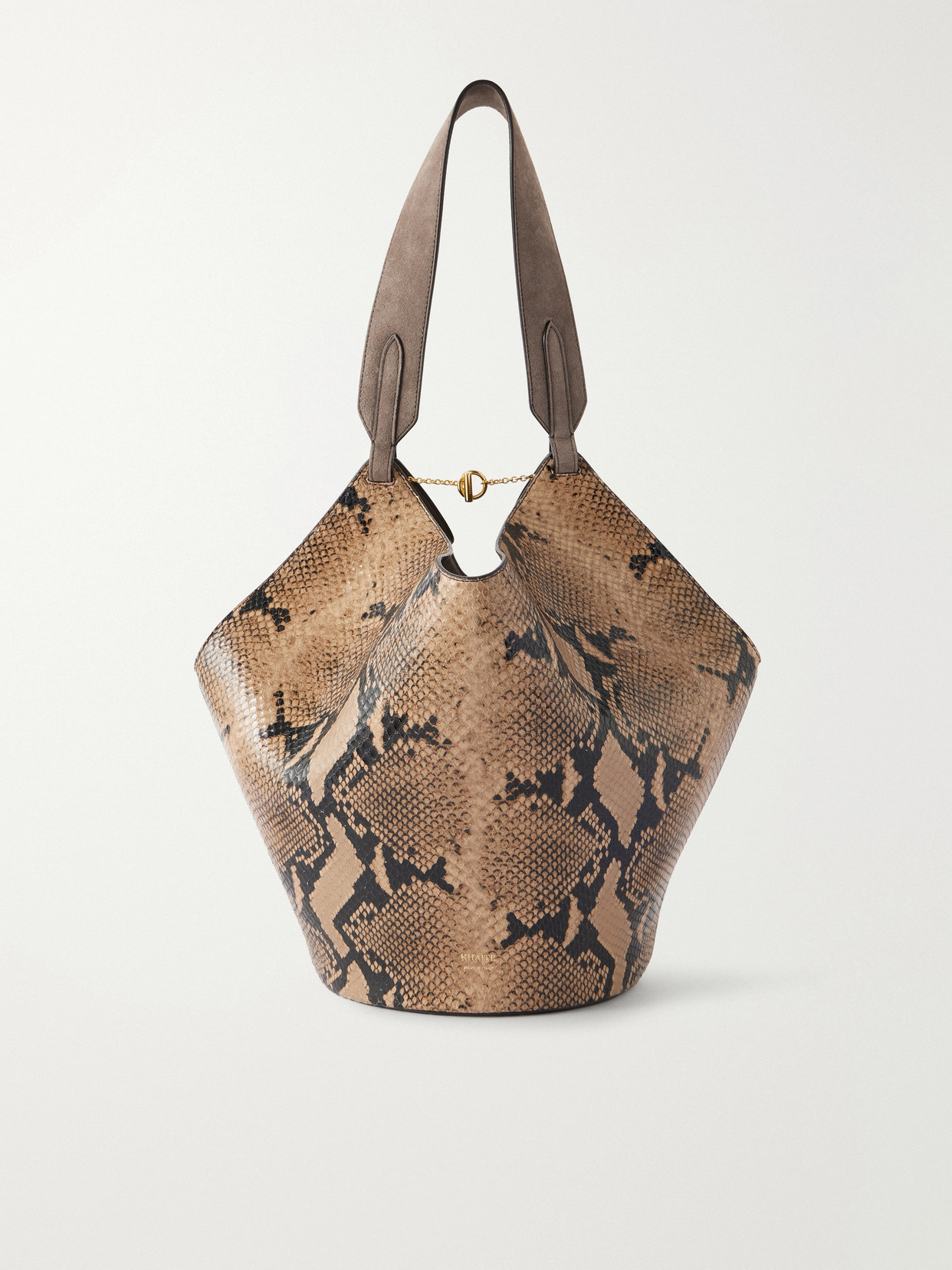 Khaite Lotus Small Snake-effect Leather And Suede Tote Bag In White