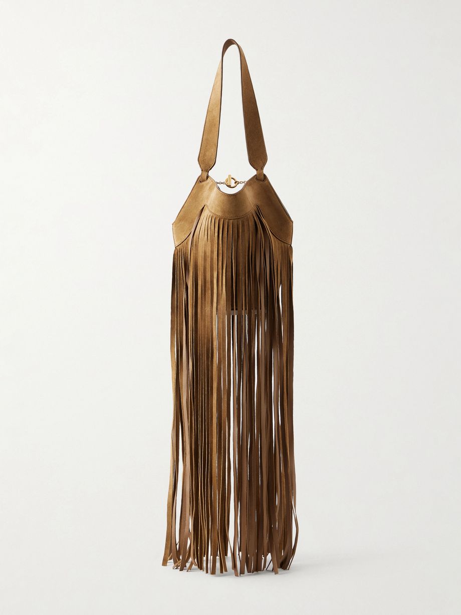 Lotus fringed leather tote bag