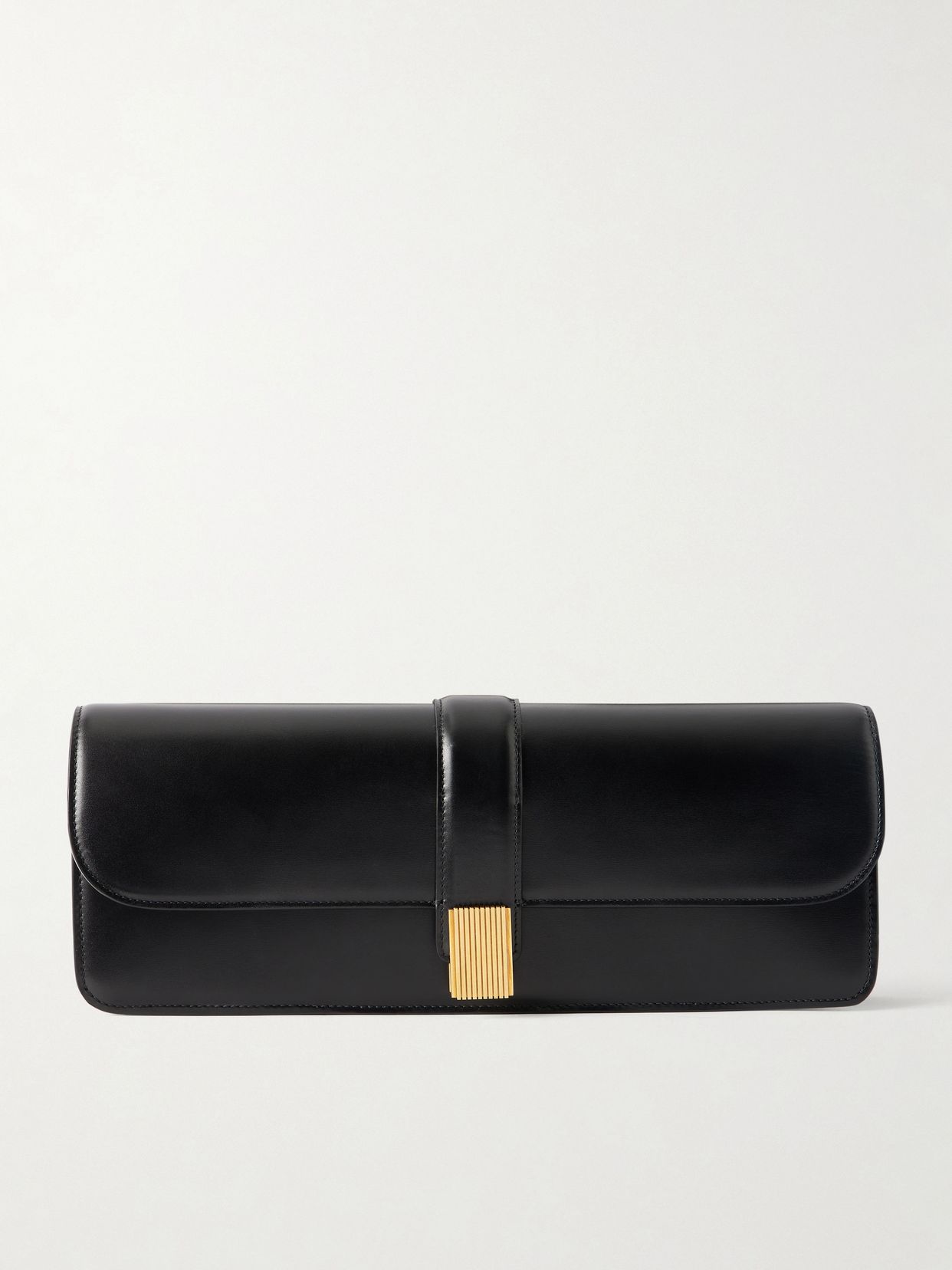Black leather clutch bag