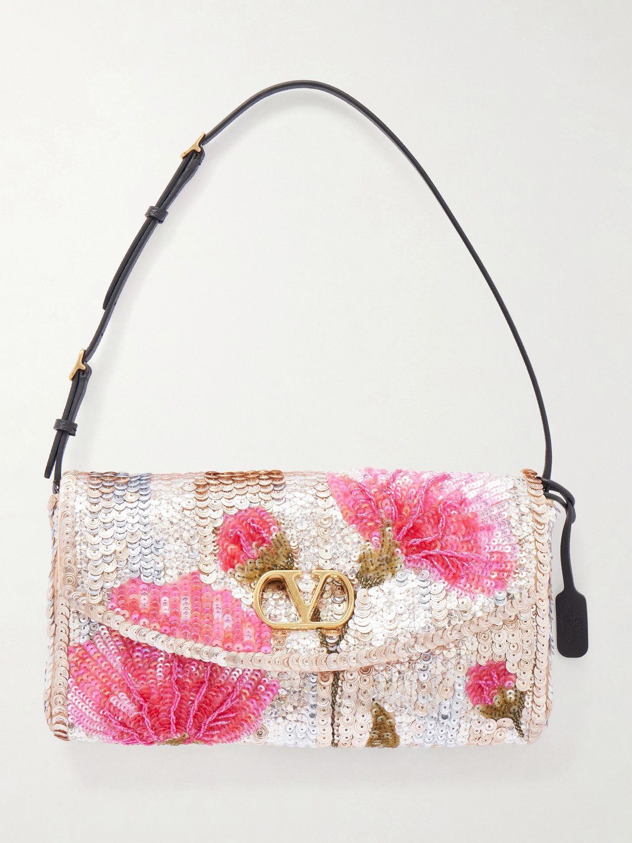 Valentino Garavani Devain Leather-trimmed Sequined Shoulder Bag In Multi