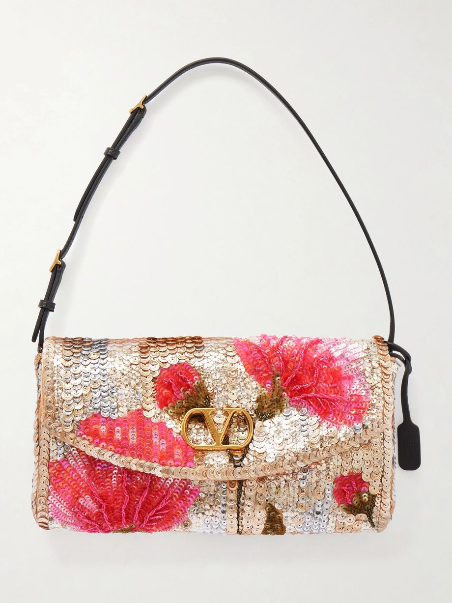 DeVain leather-trimmed sequined shoulder bag