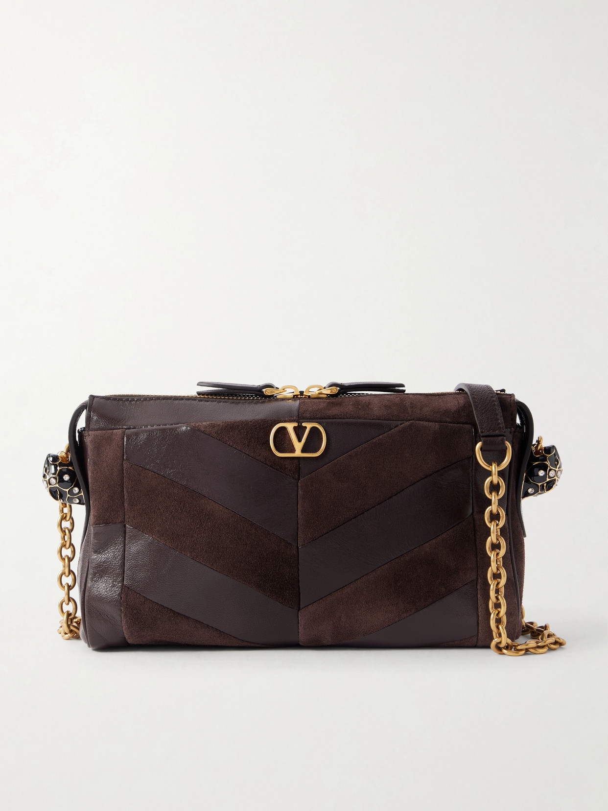 Valentino Garavani Panthea Small Patchwork Leather And Suede Shoulder Bag In Brown