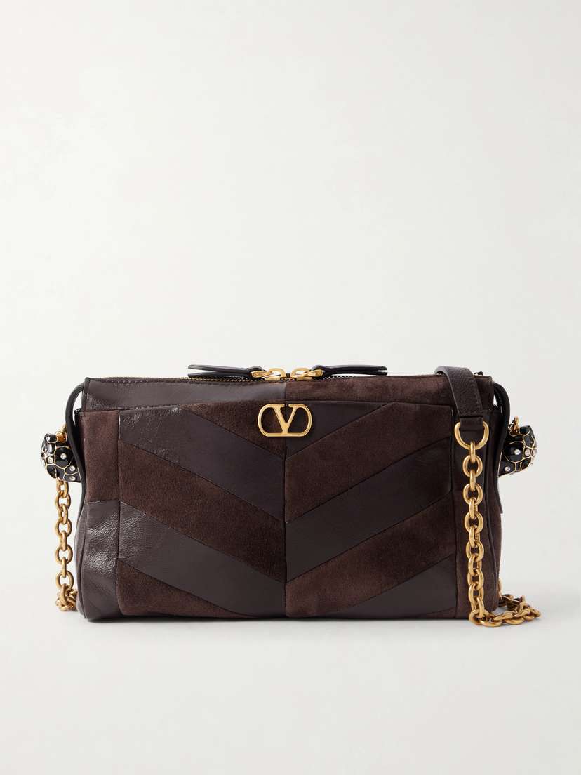Valentino Garavani Panthea Small Patchwork Leather And Suede Shoulder Bag