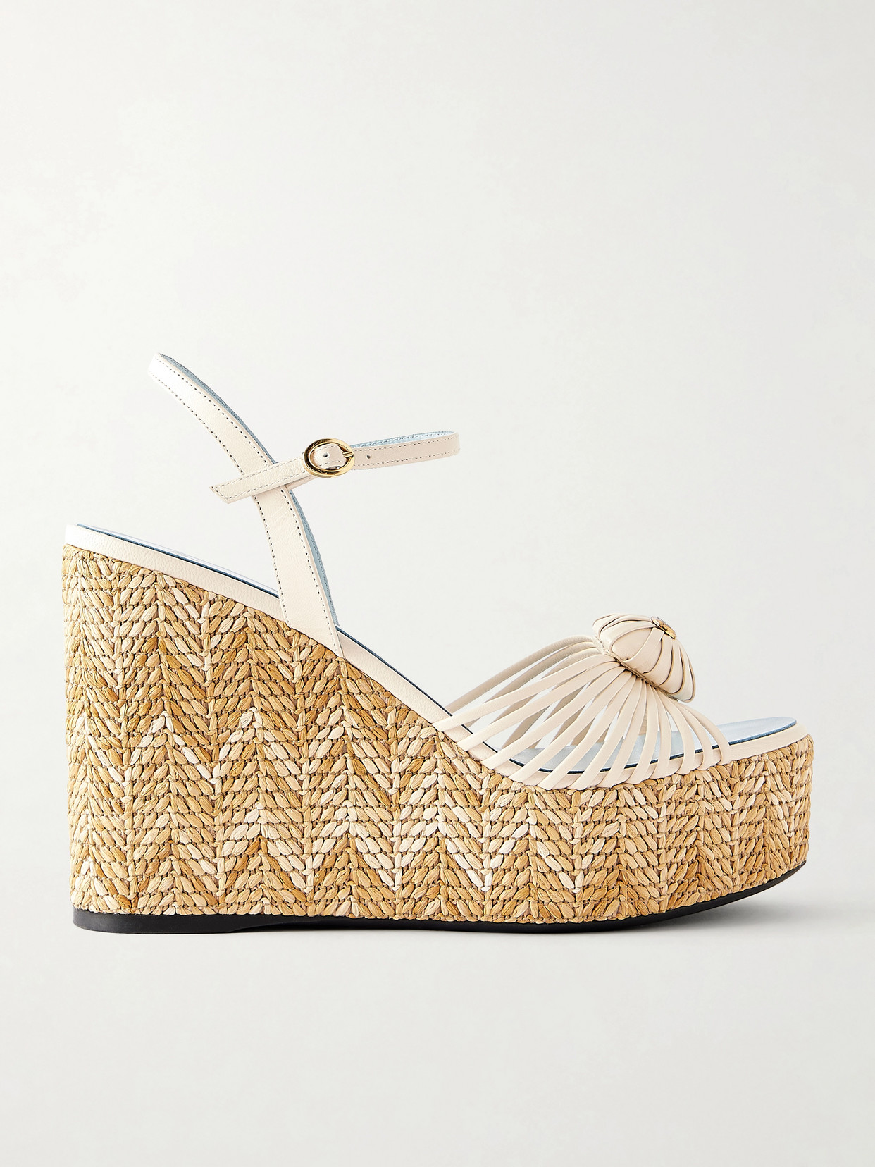 Valentino Garavani - Coeur Royal 40 Embellished Leather Wedge Espadrilles - Neutrals