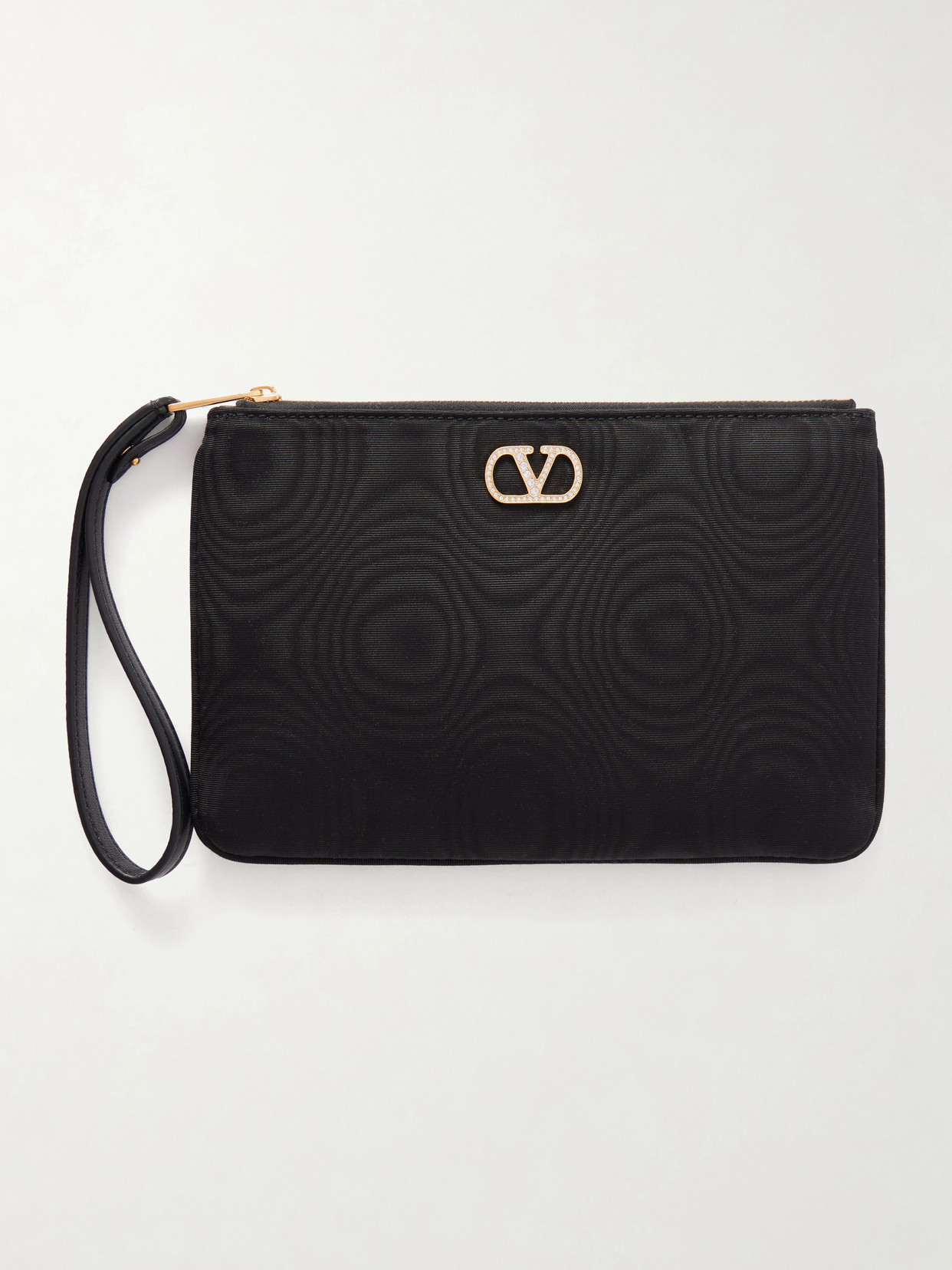 Valentino Garavani Vlogo Embellished Moire Clutch In Black