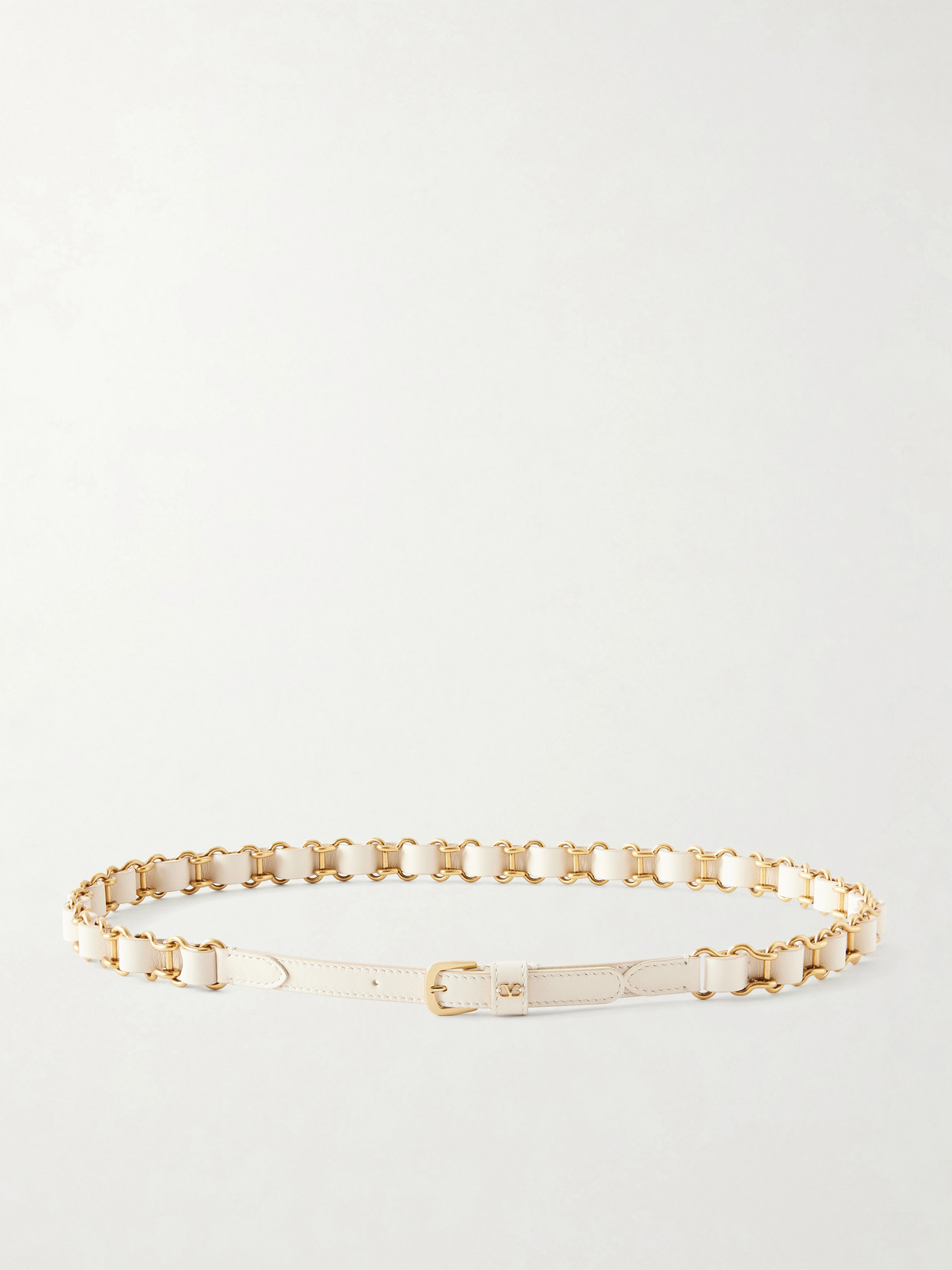 Valentino Garavani Logo-embellished Chain And Leather Belt In Ivory