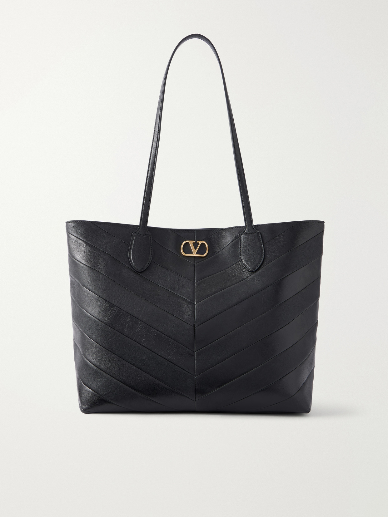 Valentino Jean Medium Leather Chevron Tote In Black