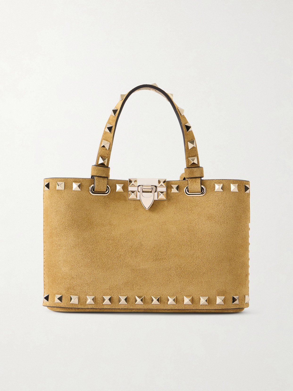Valentino Garavani Rockstud Mini Embellished Suede Tote In Orange