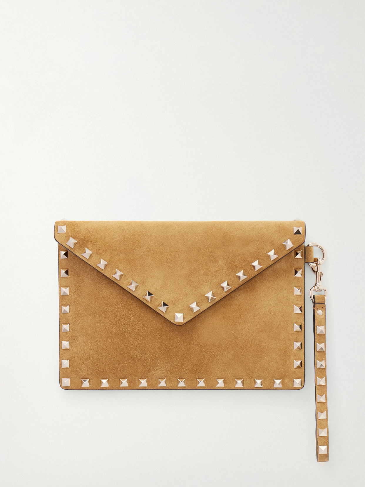 Valentino Garavani Rockstud Medium Suede Pouch In Brown