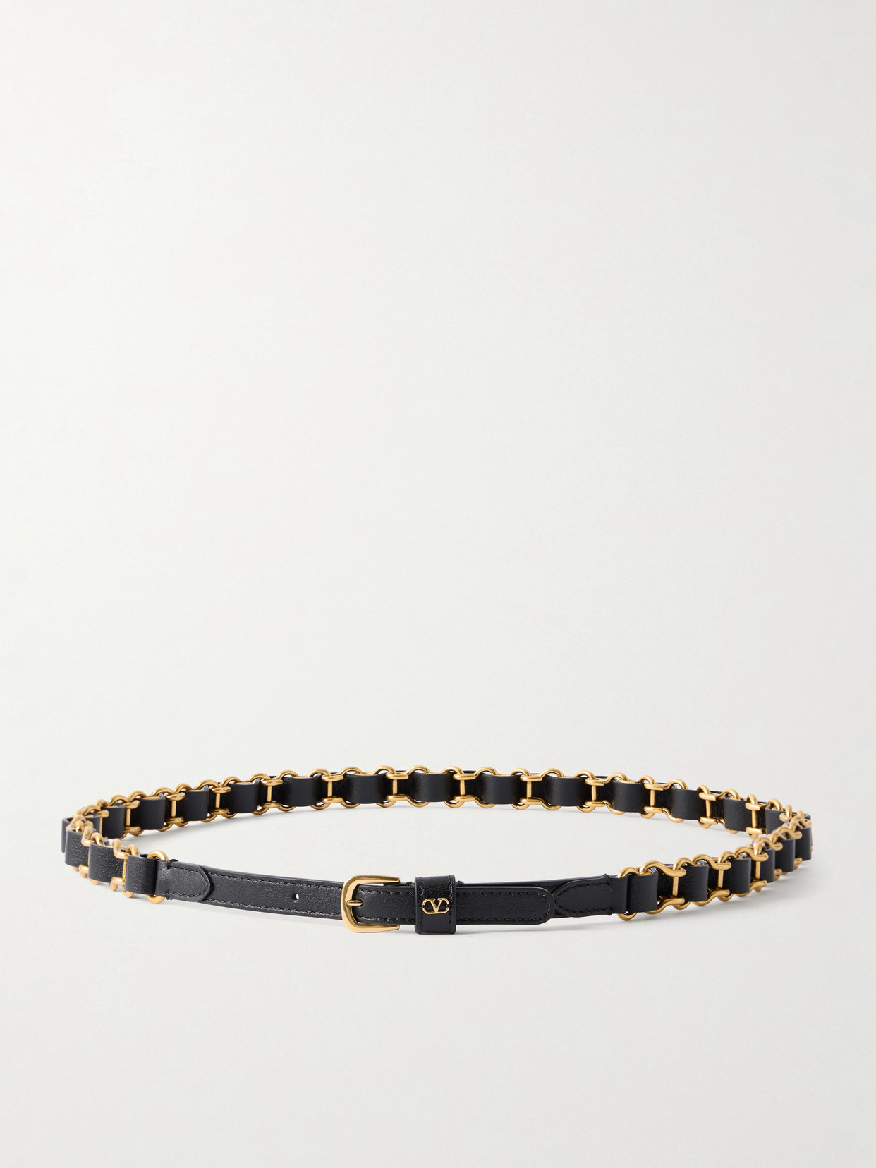Valentino Garavani Logo-embellished Chain And Leather Belt In Black
